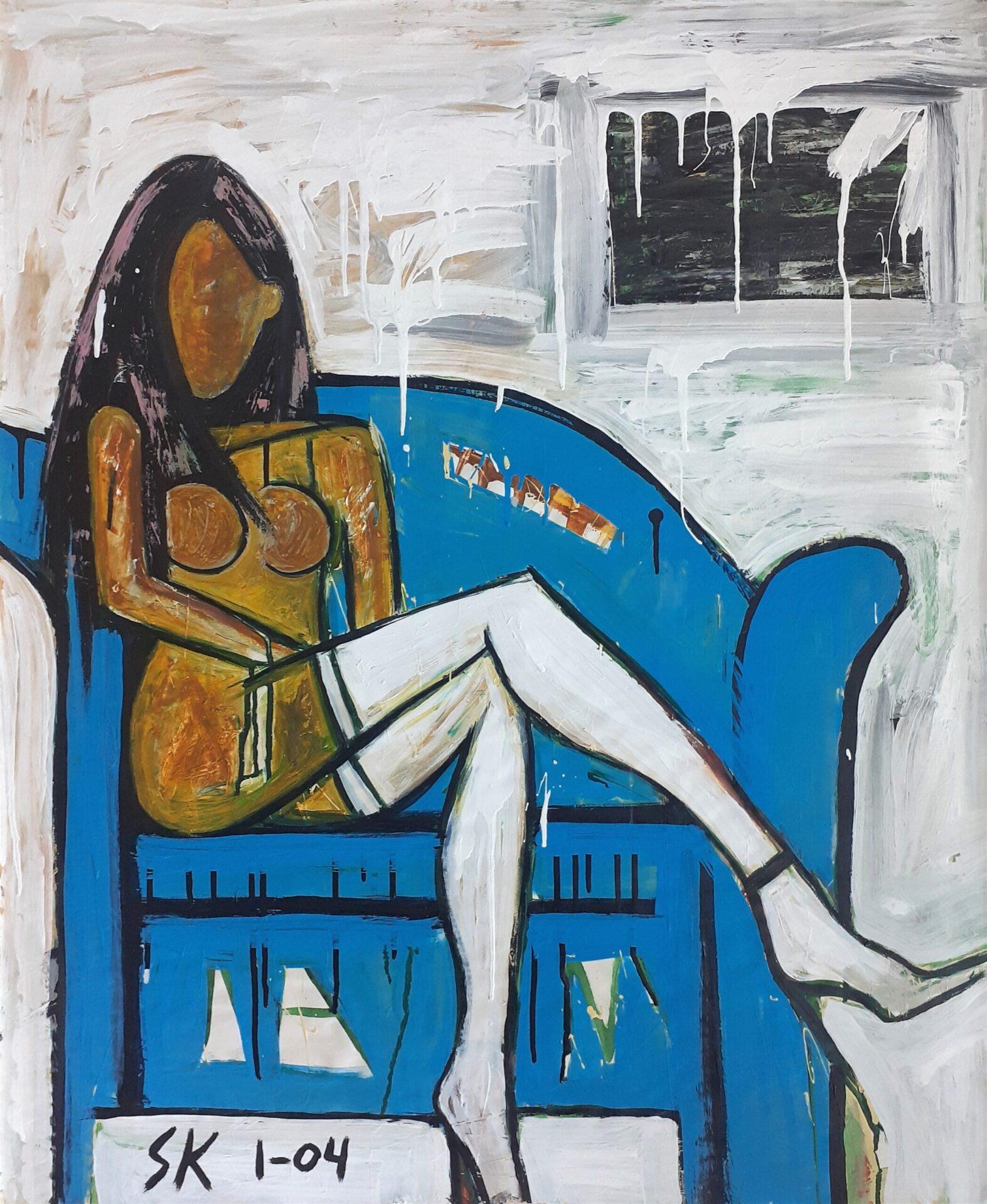 Sitzende Frau mit Beinen gekreuzt – Painting von Steven Krueger