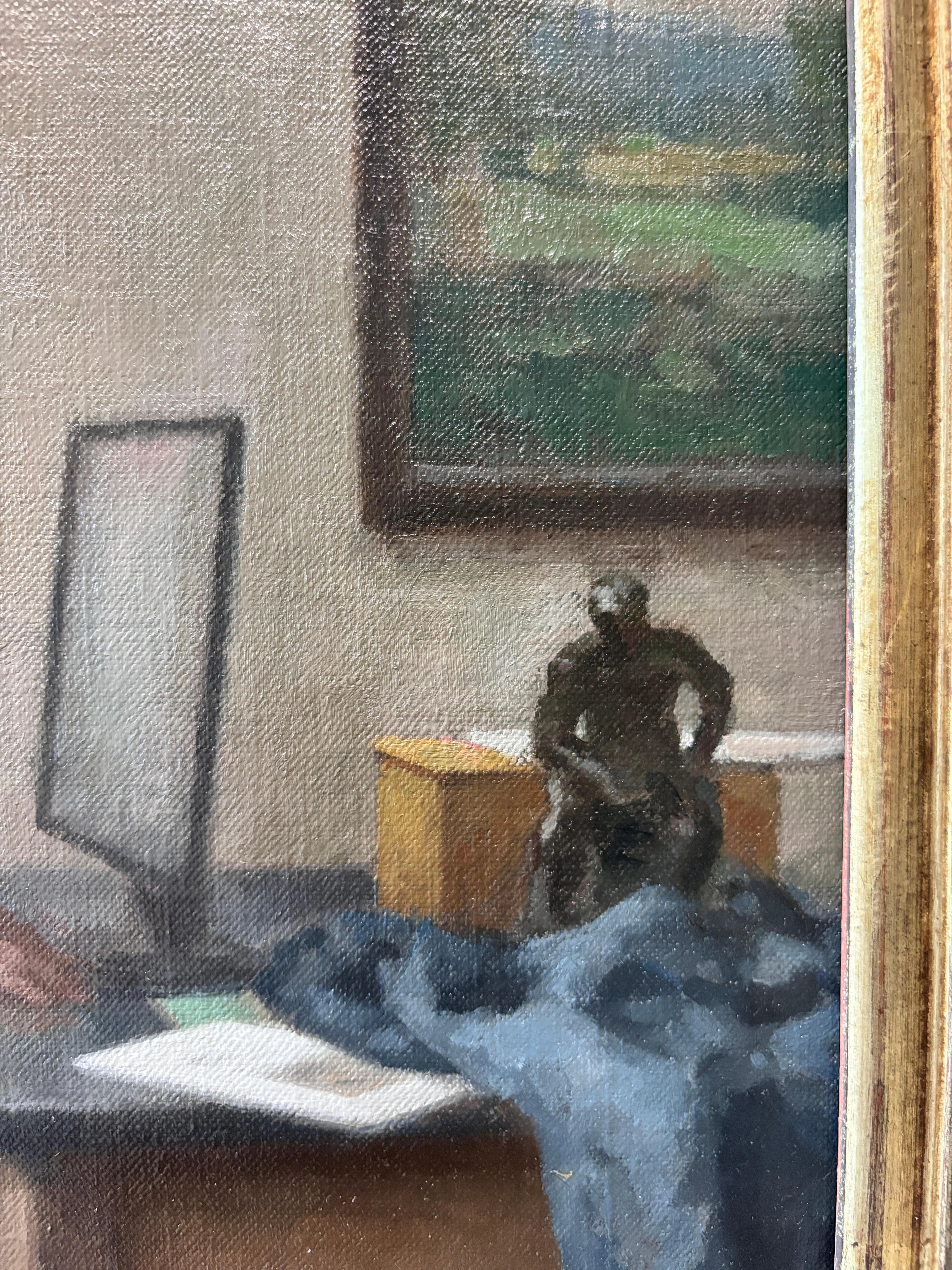 “Message” oil painting, american realist, figurative, interior, contemporary For Sale 5
