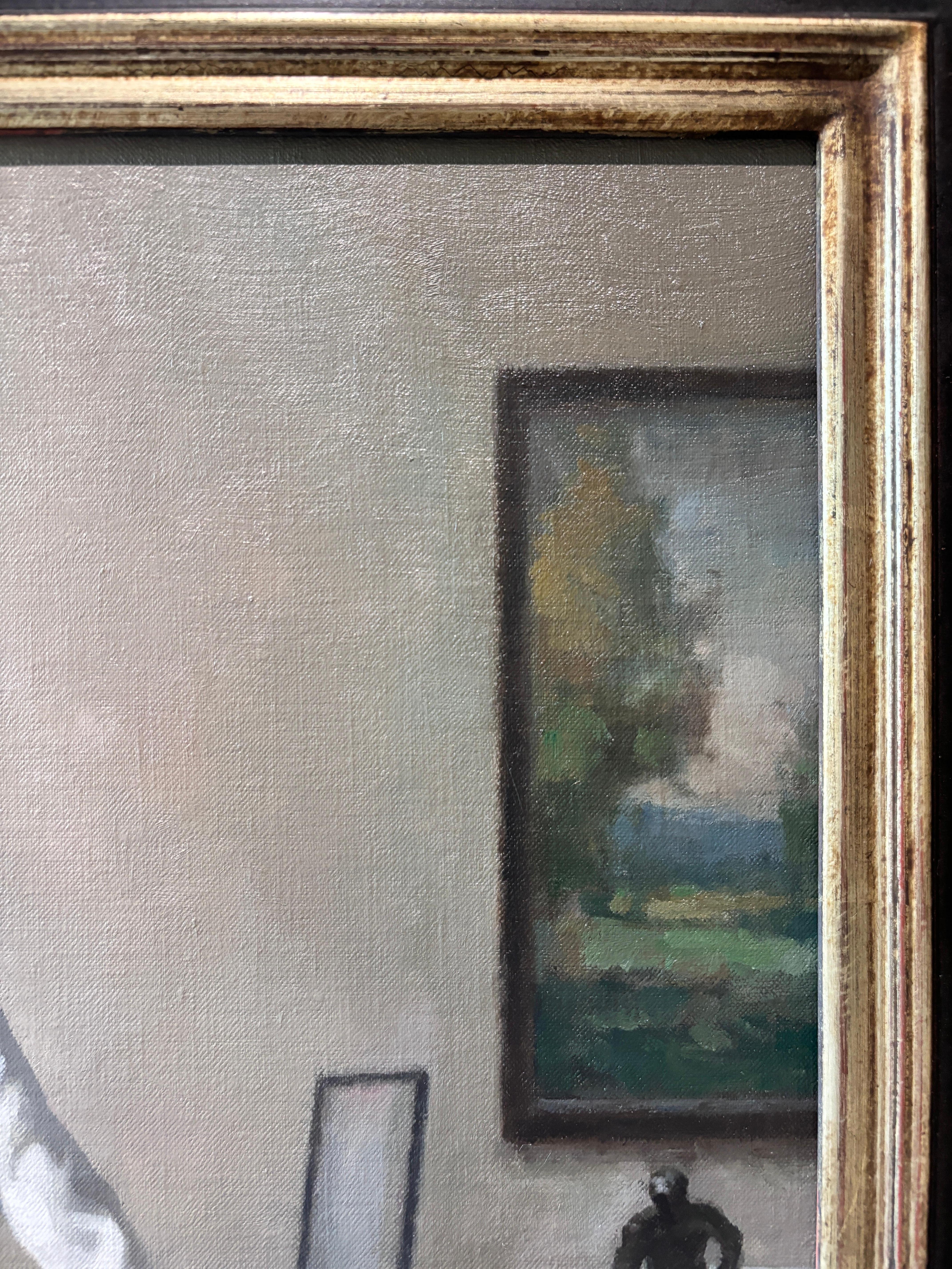 “Message” oil painting, american realist, figurative, interior, contemporary For Sale 6