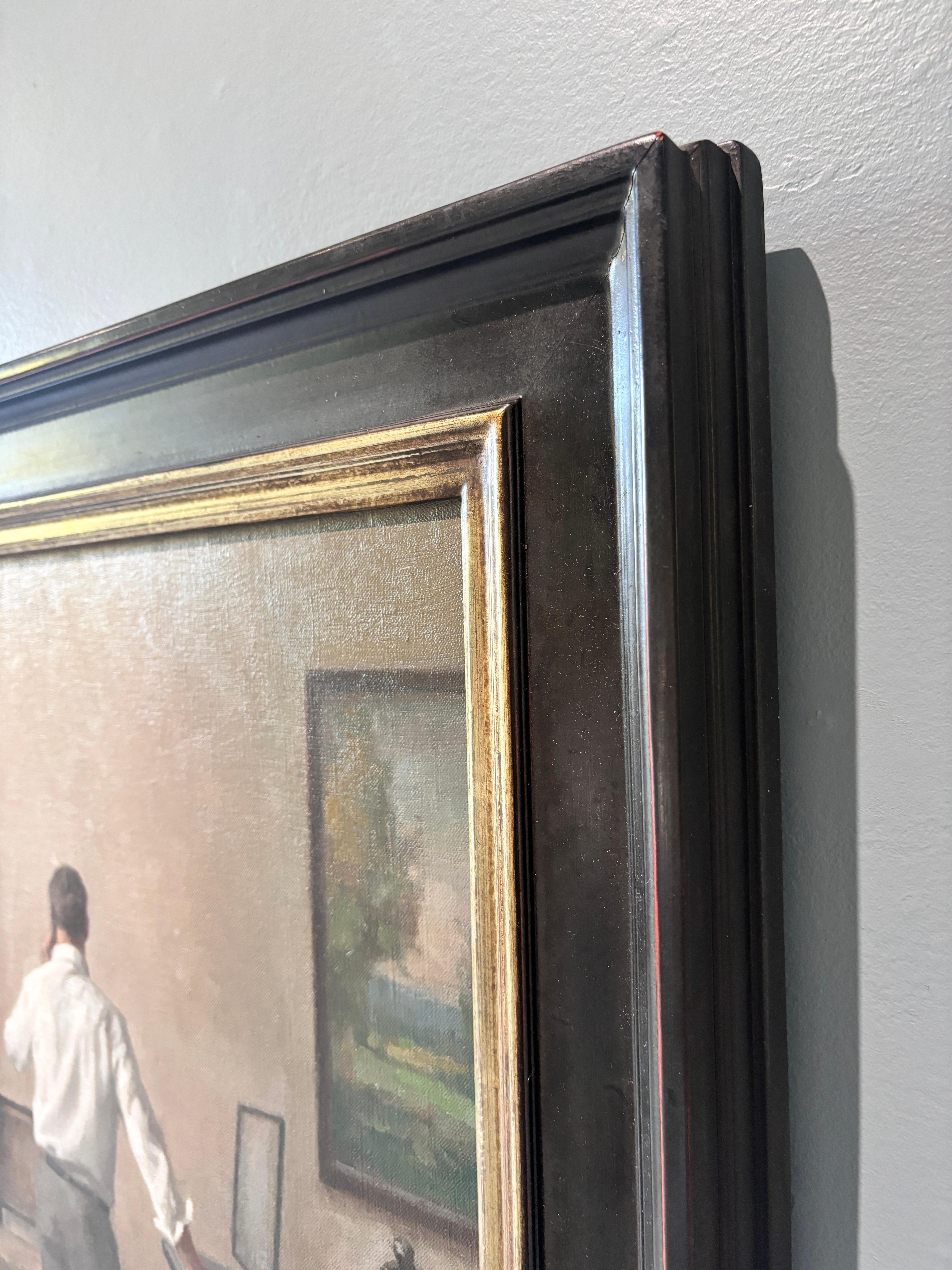 “Message” oil painting, american realist, figurative, interior, contemporary For Sale 7