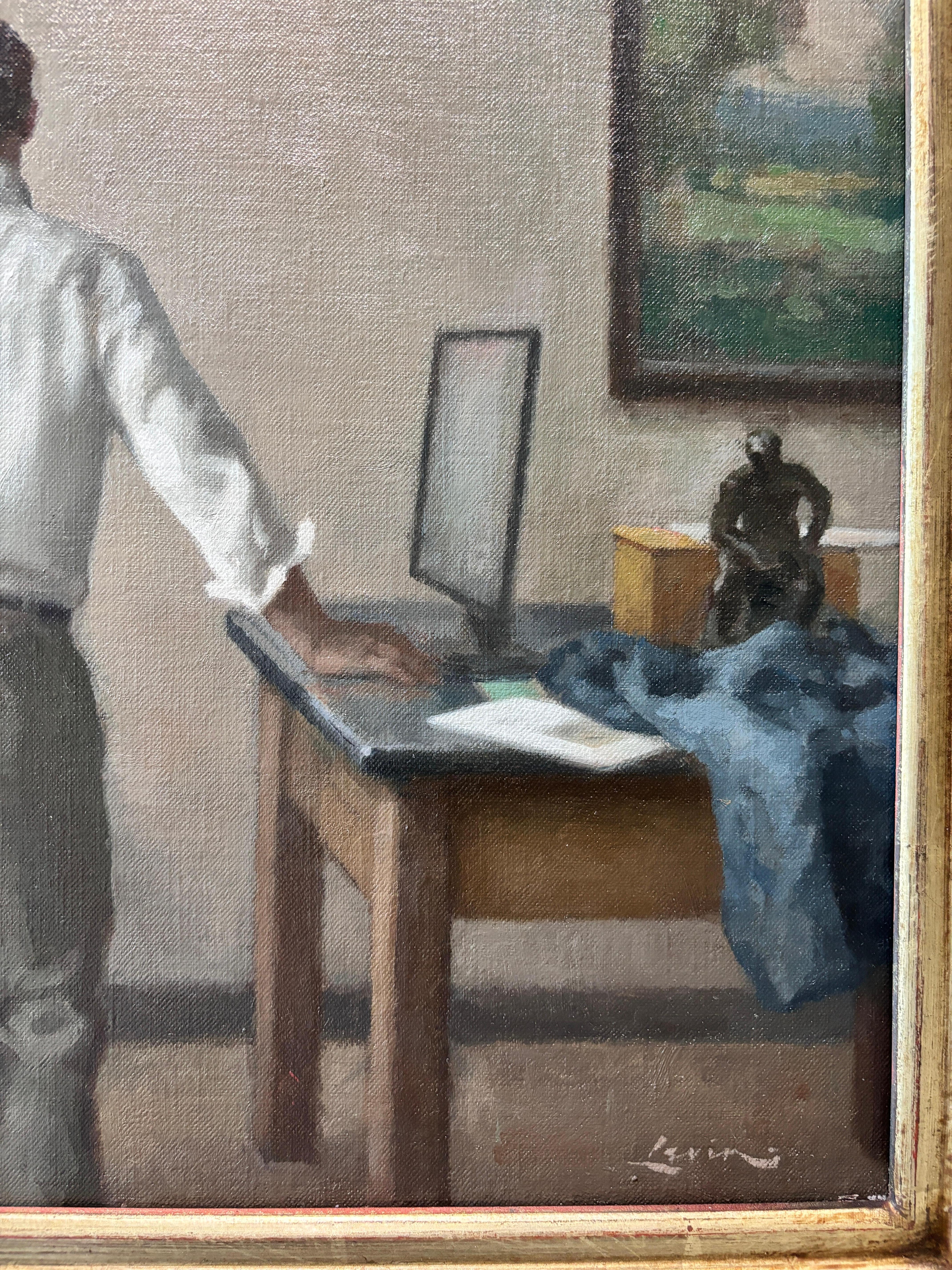 “Message” oil painting, american realist, figurative, interior, contemporary For Sale 3