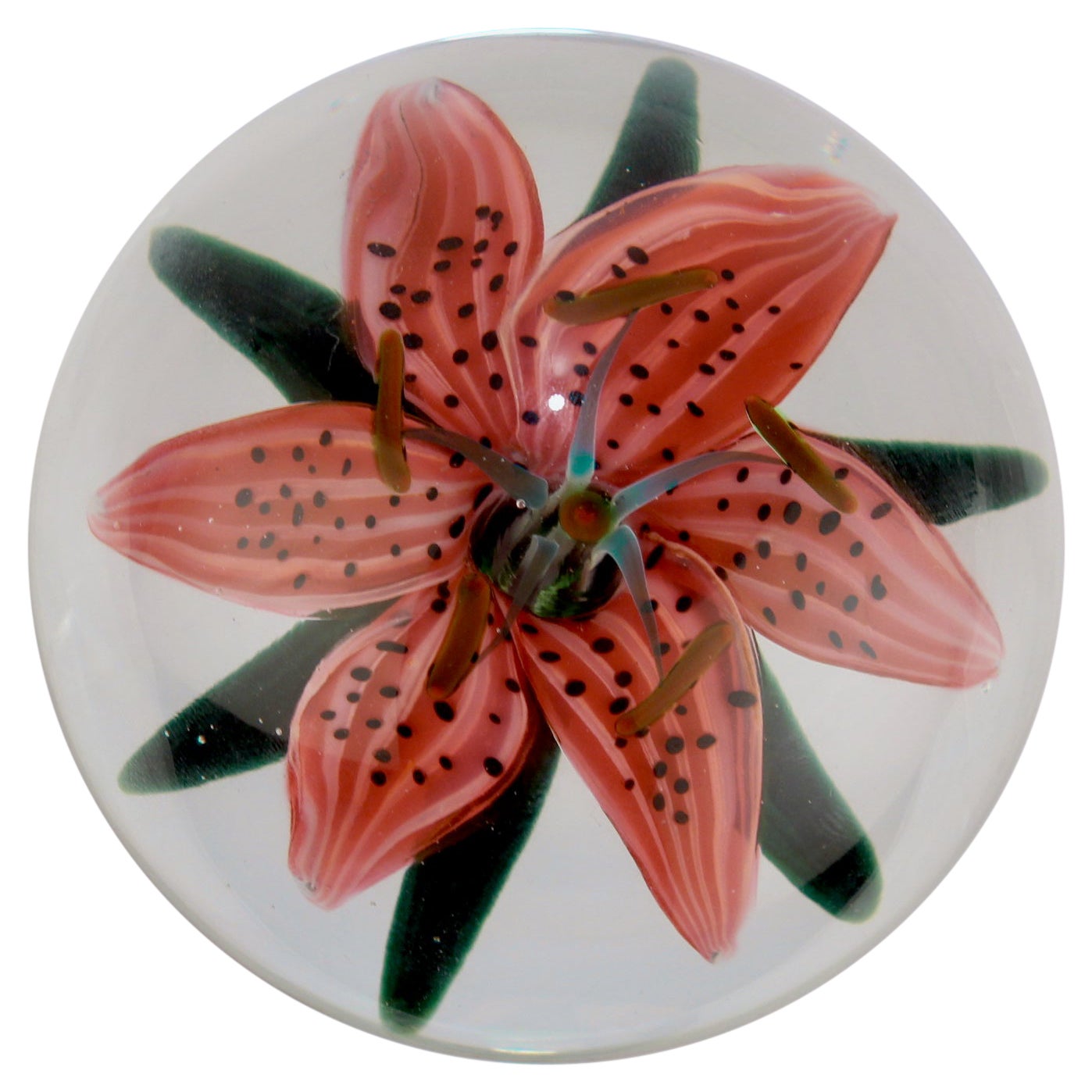 Steven Lundberg / Lundberg Studios Glass Tiger Lily Pedestal Paperweight