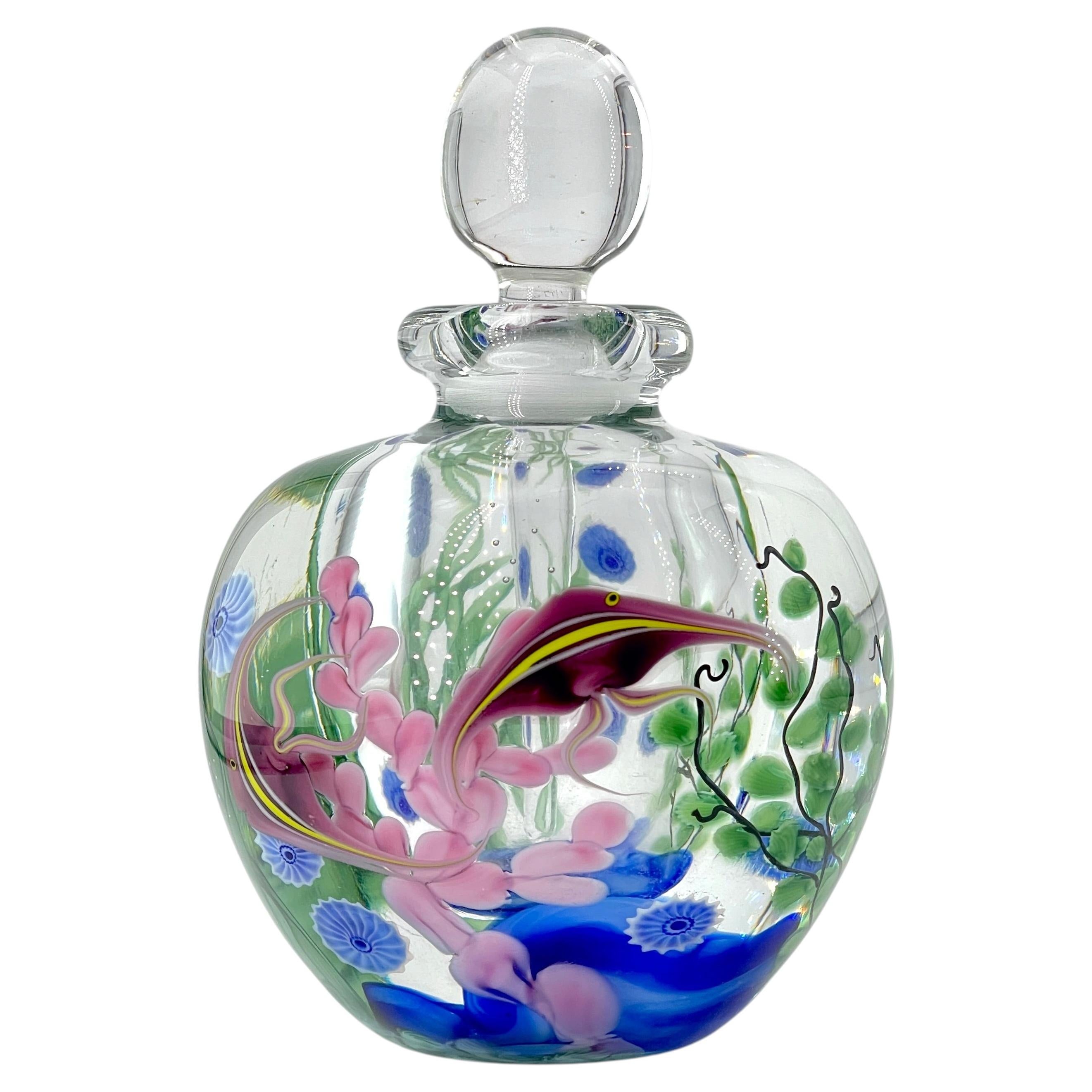 Steven Lundberg Studios Art Glass Perfume Bottle Vintage 1980s Seaweed Sea Floor