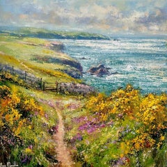Coastal Footpath-original floral seascape painting- unique impressionism Art