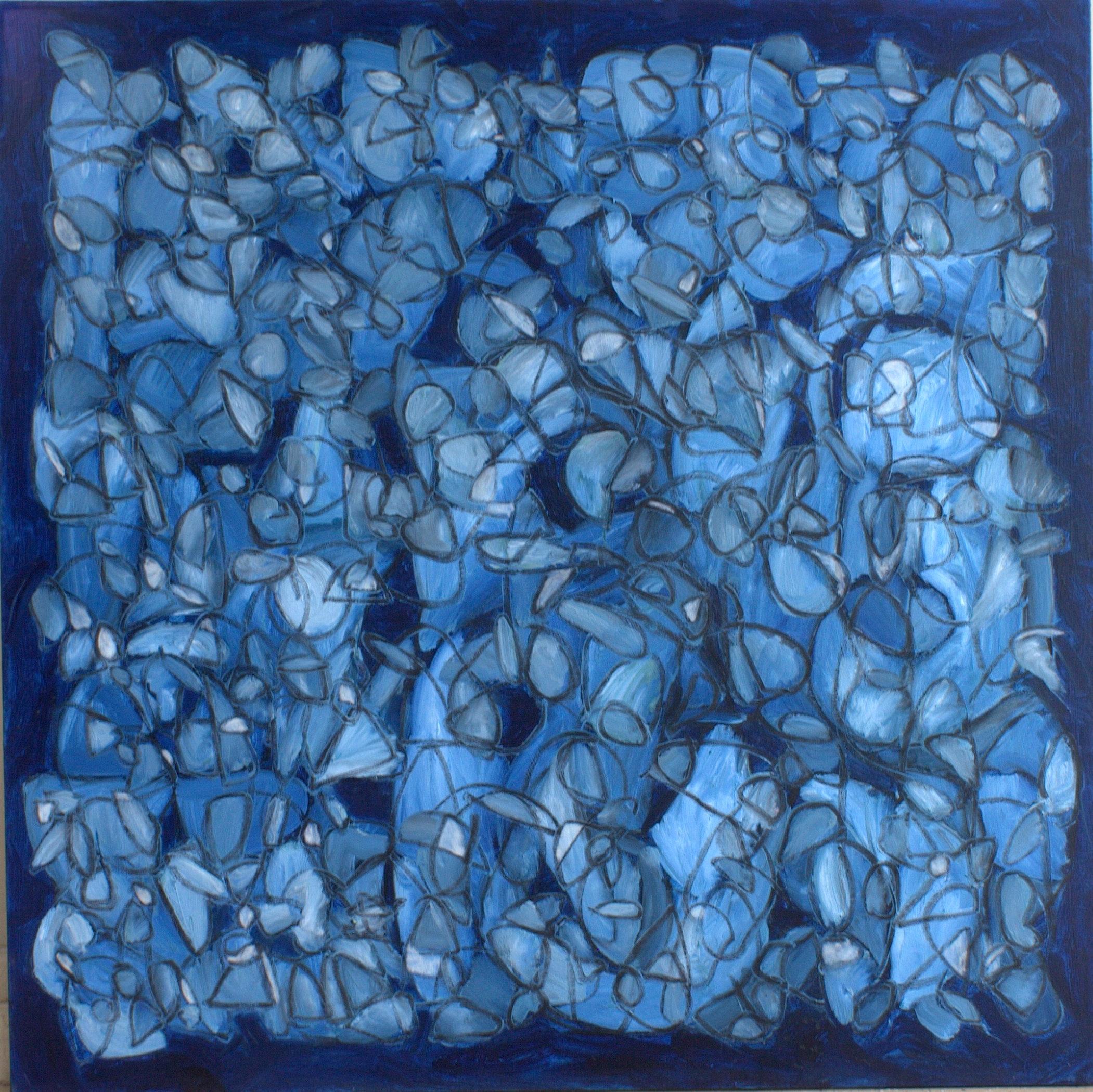 Big Blue Heartbeat, Pittura, Olio su tela - Painting di Steven Miller
