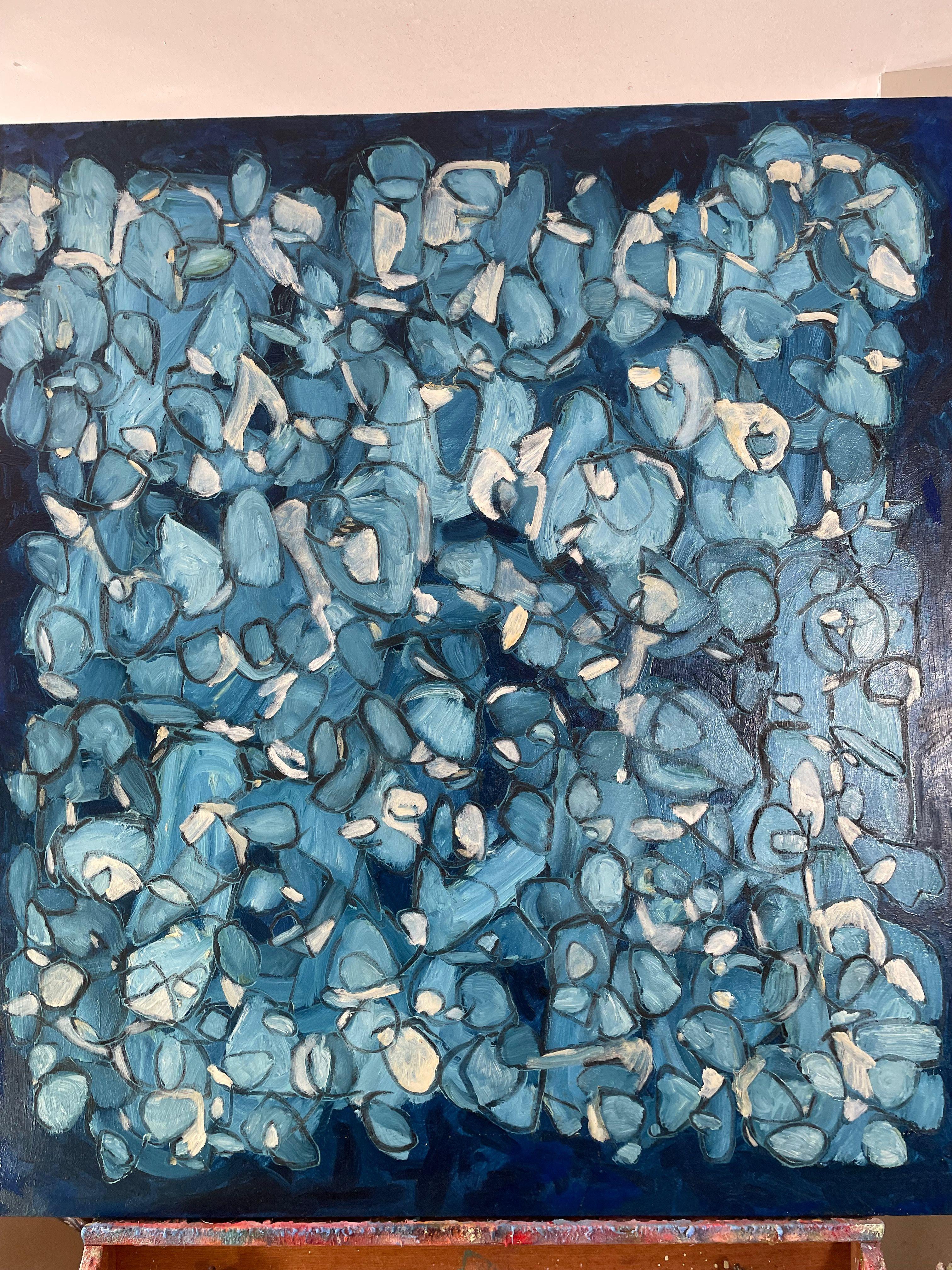 Dream III, peinture à l'huile sur toile, bleu foncé en vente 2