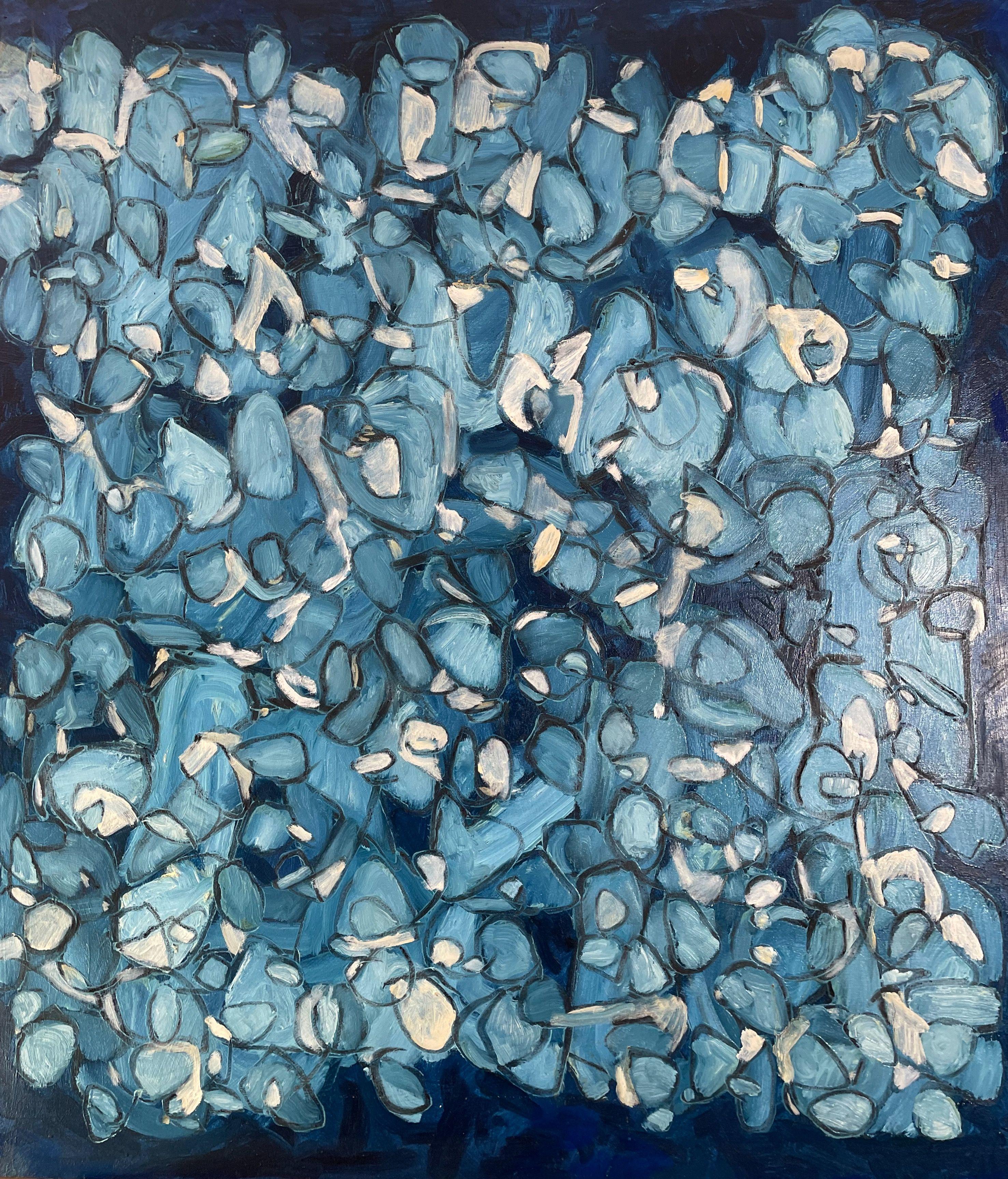 Dream III, peinture à l'huile sur toile, bleu foncé - Painting de Steven Miller