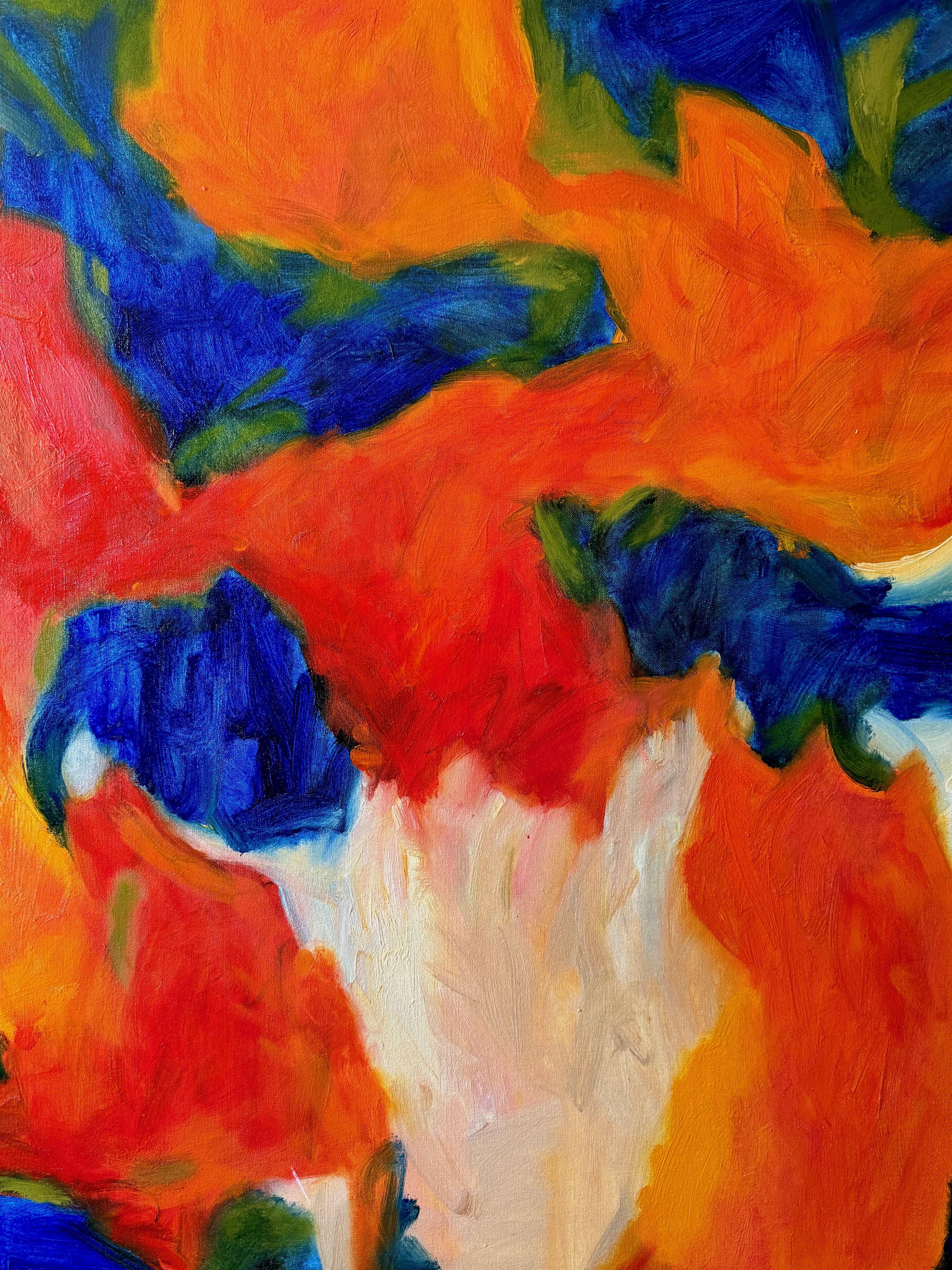 Negli abissi, Pittura, Olio su tela - Abstract Painting Rosso di Steven Miller