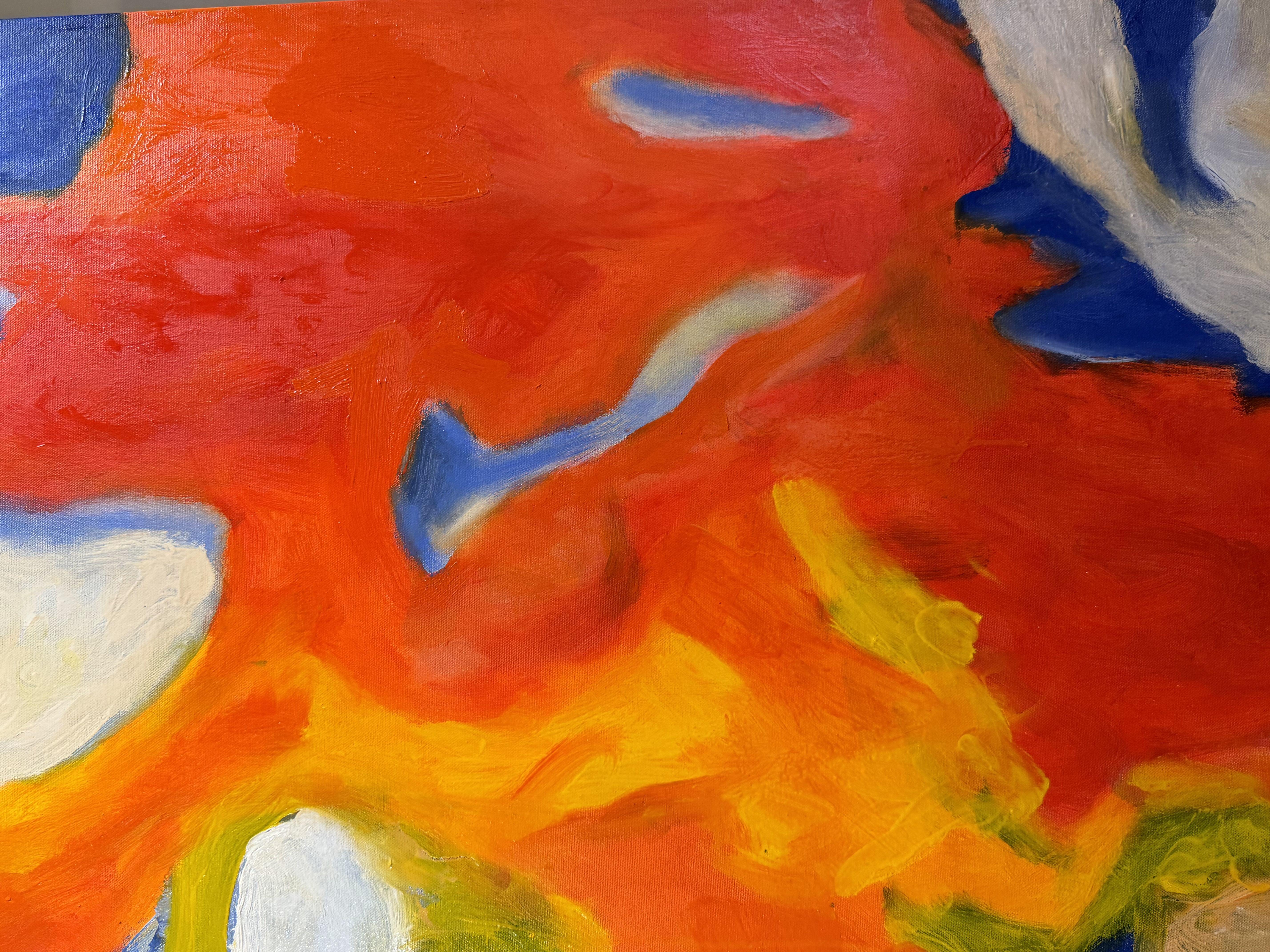 L'ora magica, Pittura, Olio su tela - Abstract Painting Arancia di Steven Miller