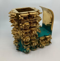 Zeitgenössisch, Keramik, Skulptur, Goldglanz, Glasur, Euklidischer großer Stein