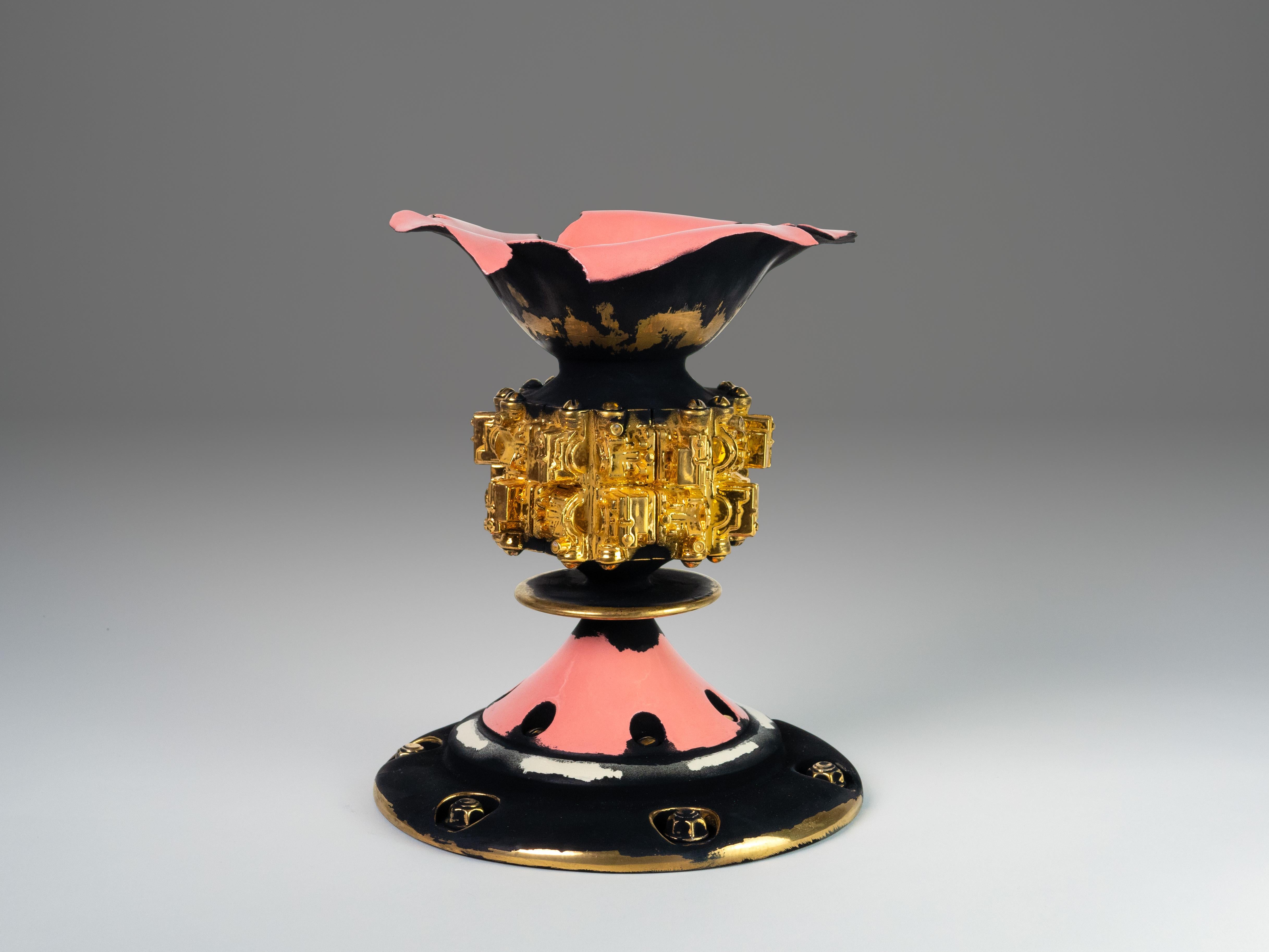 "Grail with Distress #3", Earthenware, Gold Luster, Paint, Ceramic, Glaze - Sculpture by Steven Montgomery
