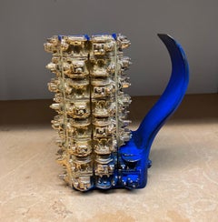 Industrielle Keramikskulptur mit Goldglanz und Ölfarbe, 10,5 x 9 x 5,5 Zoll