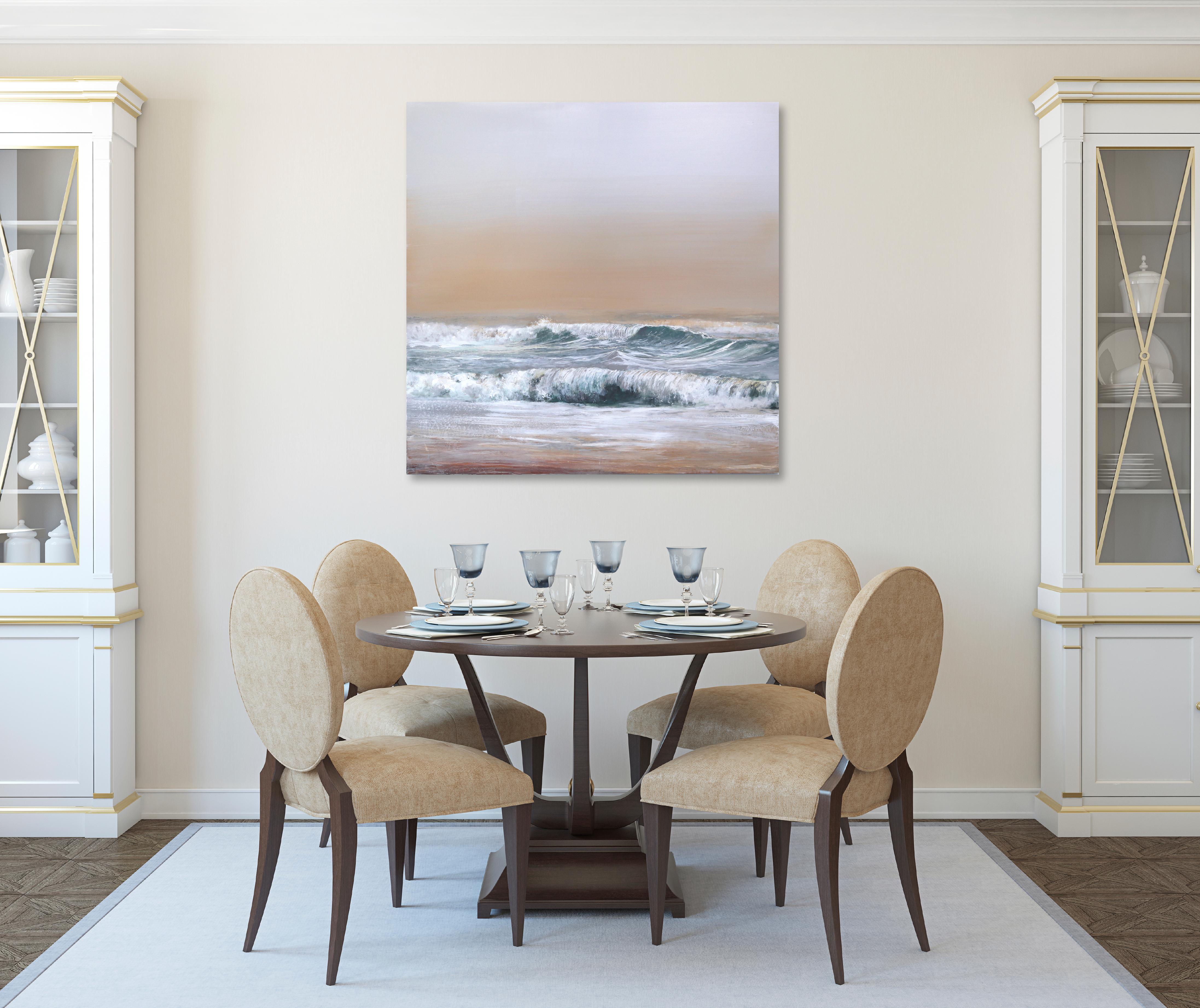 Settling Into Dusk - Calm Seascape of Crashing Waves Painting - Photorealist Mixed Media Art by Steven Nederveen