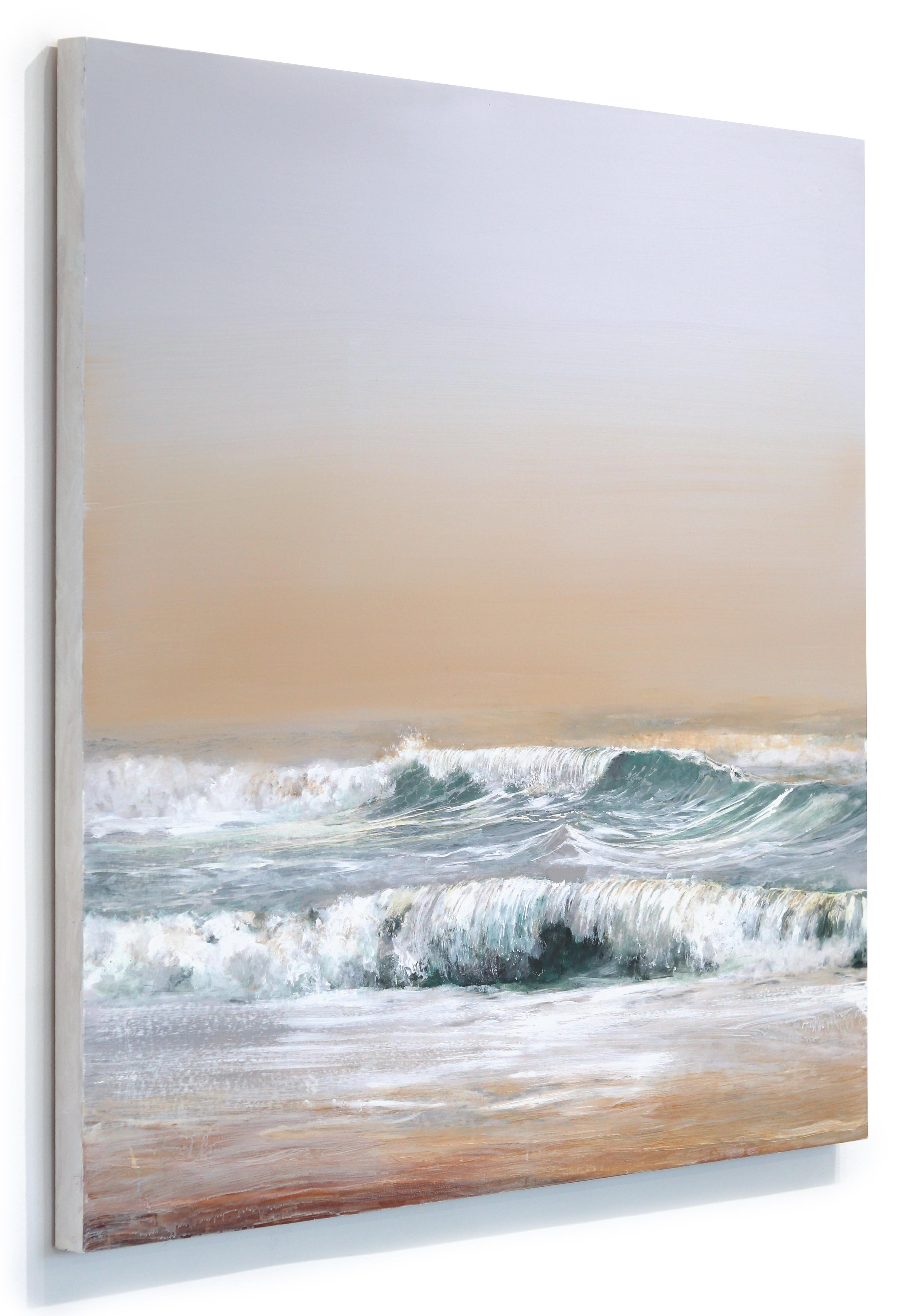 Settling Into Dusk - Calm Seascape of Crashing Waves Painting For Sale 1
