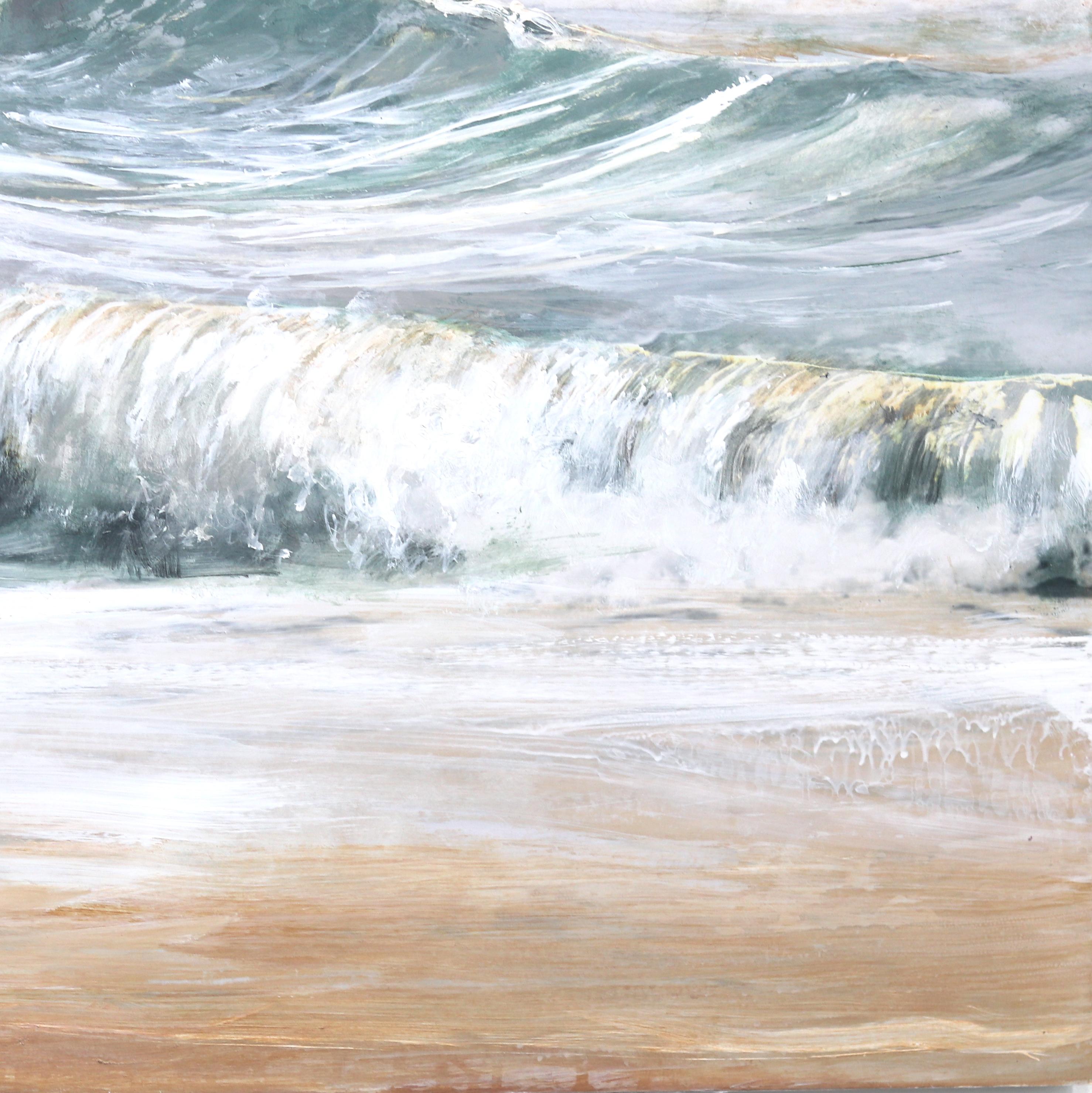 Settling Into Dusk - Calm Seascape of Crashing Waves Painting For Sale 2