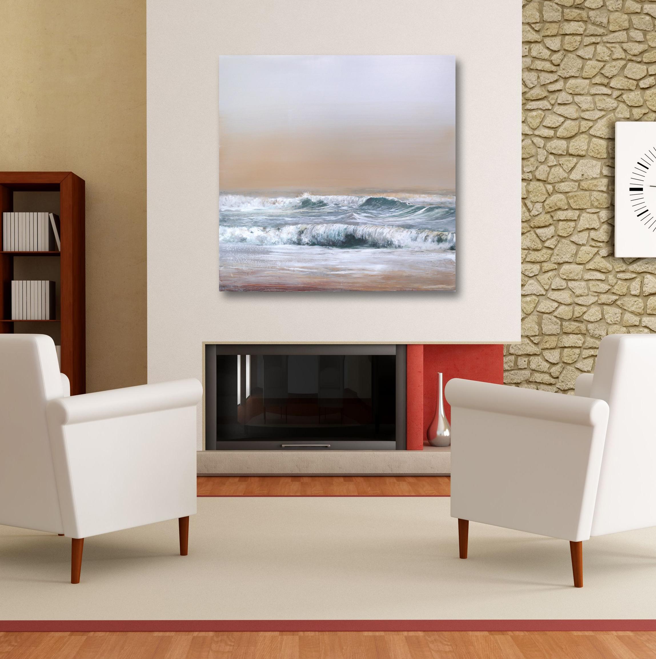 Settling Into Dusk - Calm Seascape of Crashing Waves Painting For Sale 3