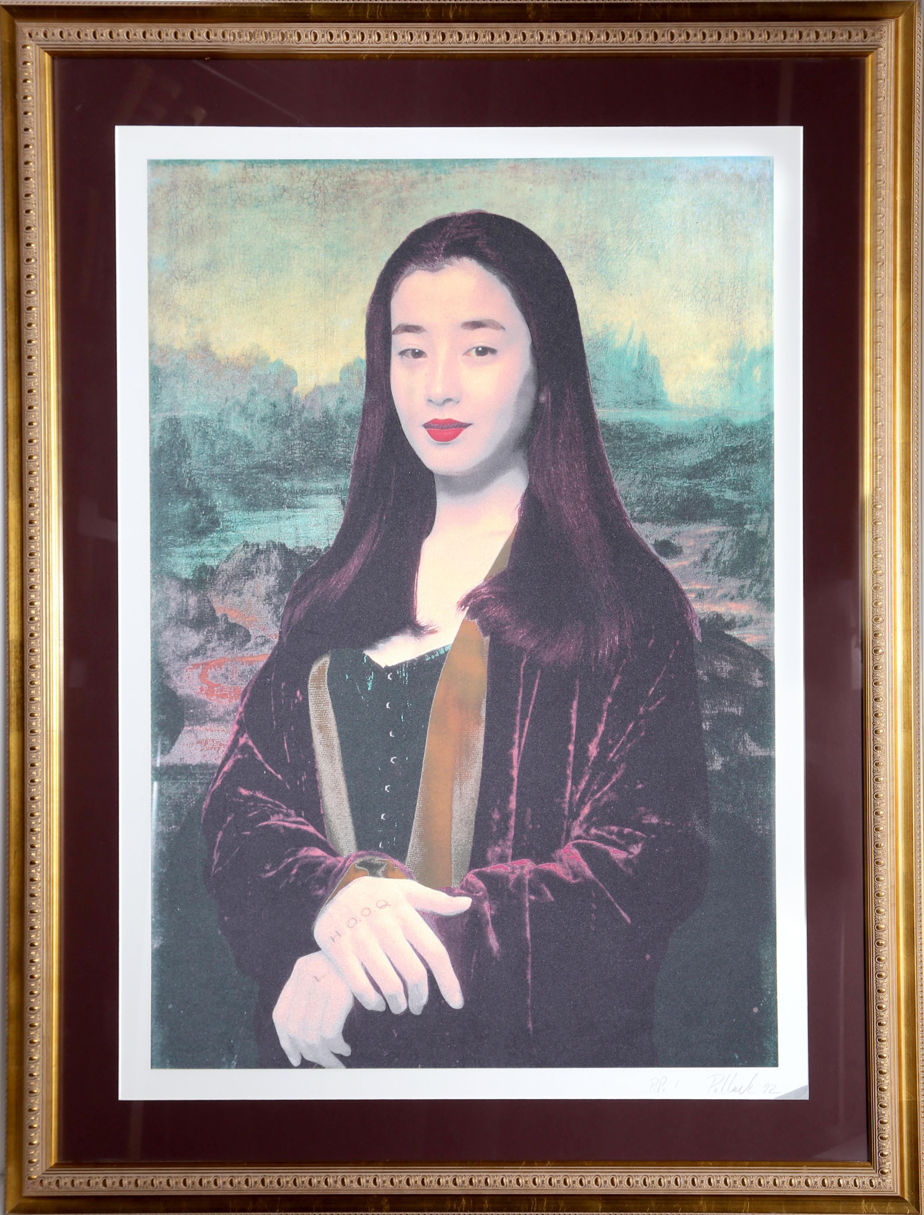 Rie Miyazawa Mona Lisa (nach da Vinci)
Steven Pollack
Datum: 1992
Lithographie und Superfine Glitter auf Papier, mit Bleistift signiert
Ausgabe von PP 1
Bildgröße: 39,5 x 28 Zoll
Größe: 43 Zoll x 31 Zoll (109,22 cm x 78,74 cm)
Rahmengröße: 54 x 41