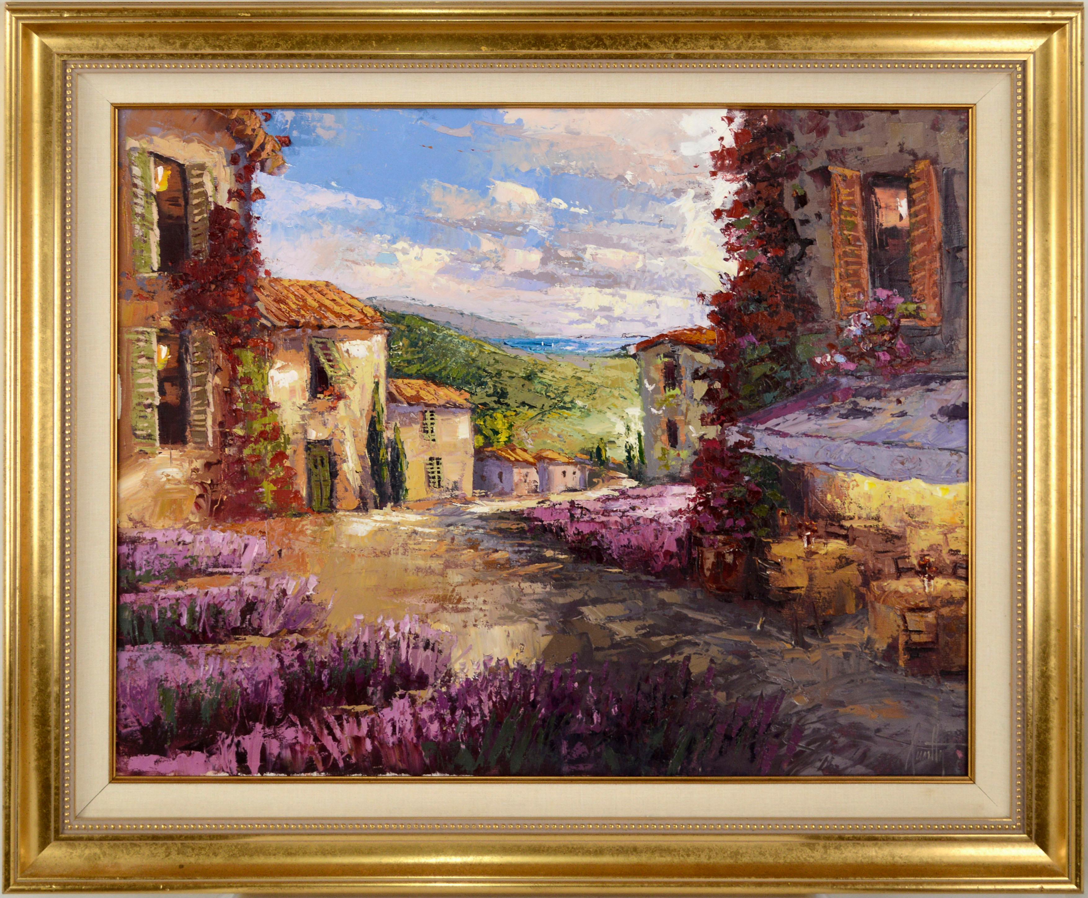 Steven Quartly  Figurative Painting - "Lavender Near Positano" Contemporary Amalfi Italy Landscape by Steven Quartly