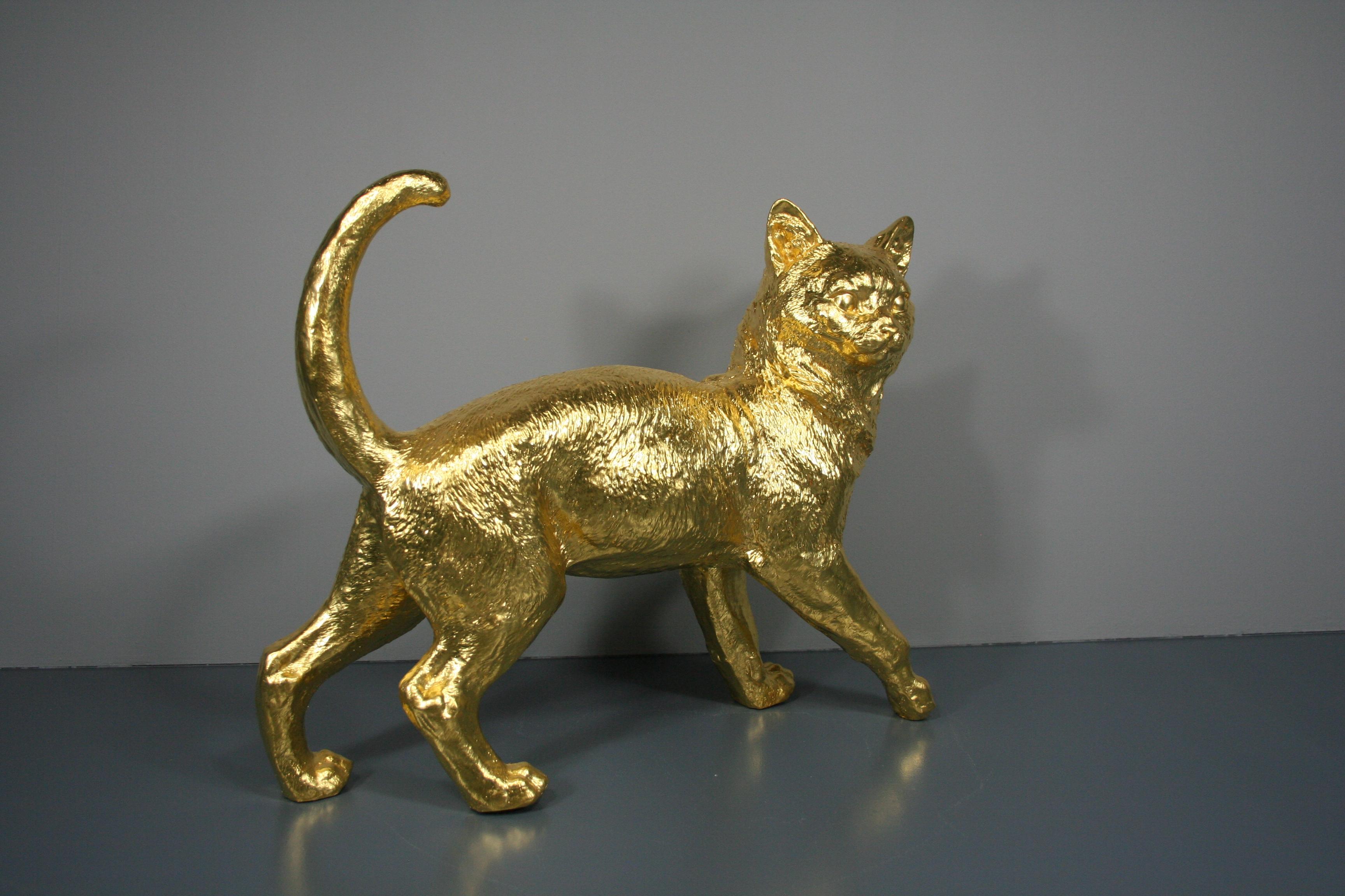 Golden cat pair 24 Karat gilded For Sale 6