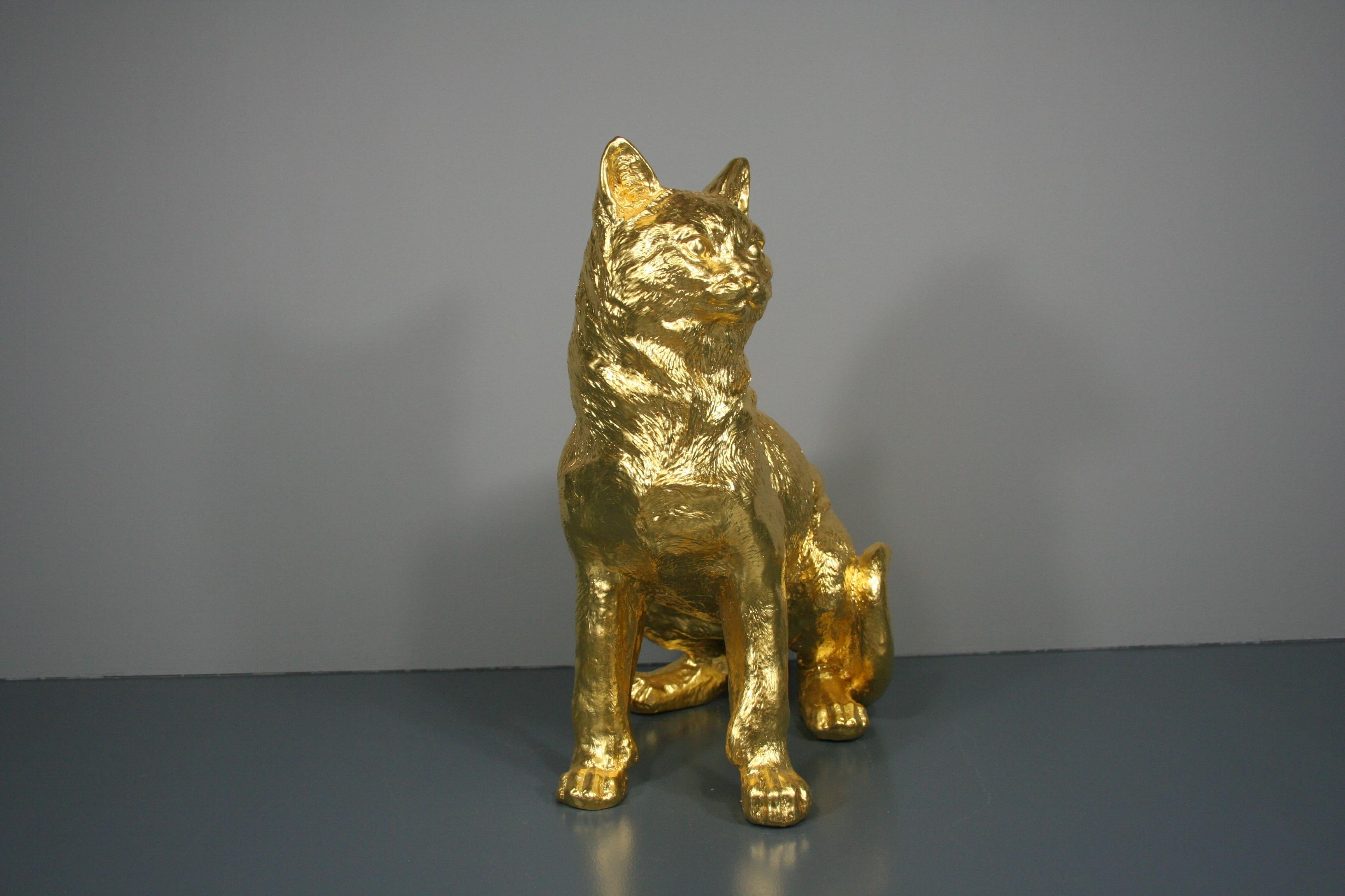 Goldenes Katzenpaar 24 Karat vergoldet im Angebot 2