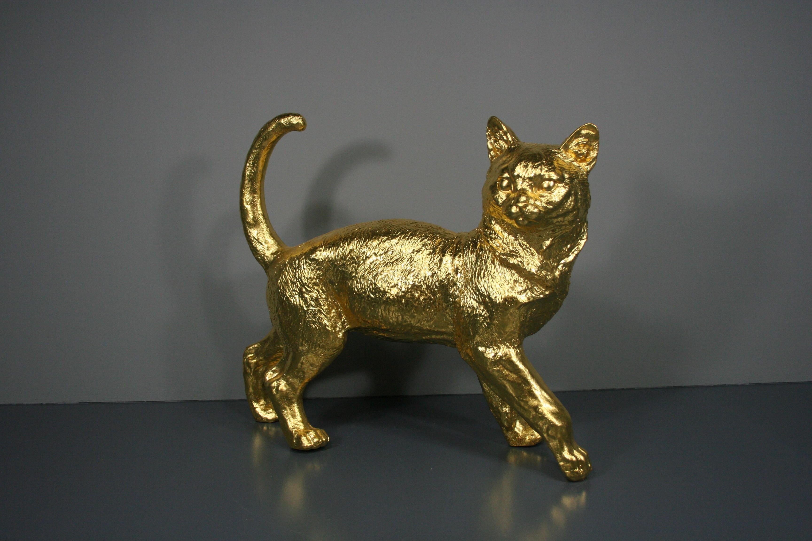Golden cat pair 24 Karat gilded For Sale 3