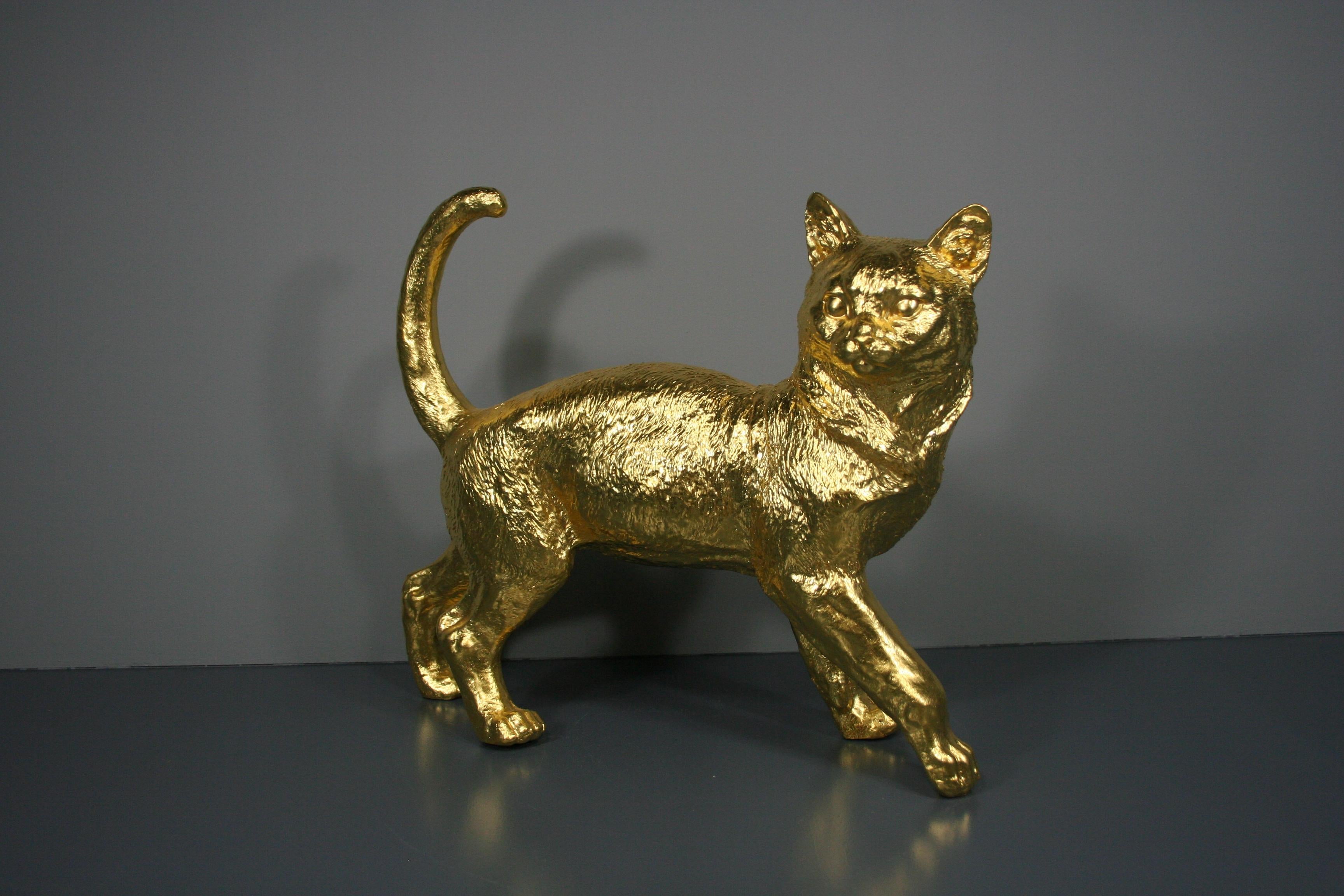Coppia di gatti d'oro 24 carati dorati 2