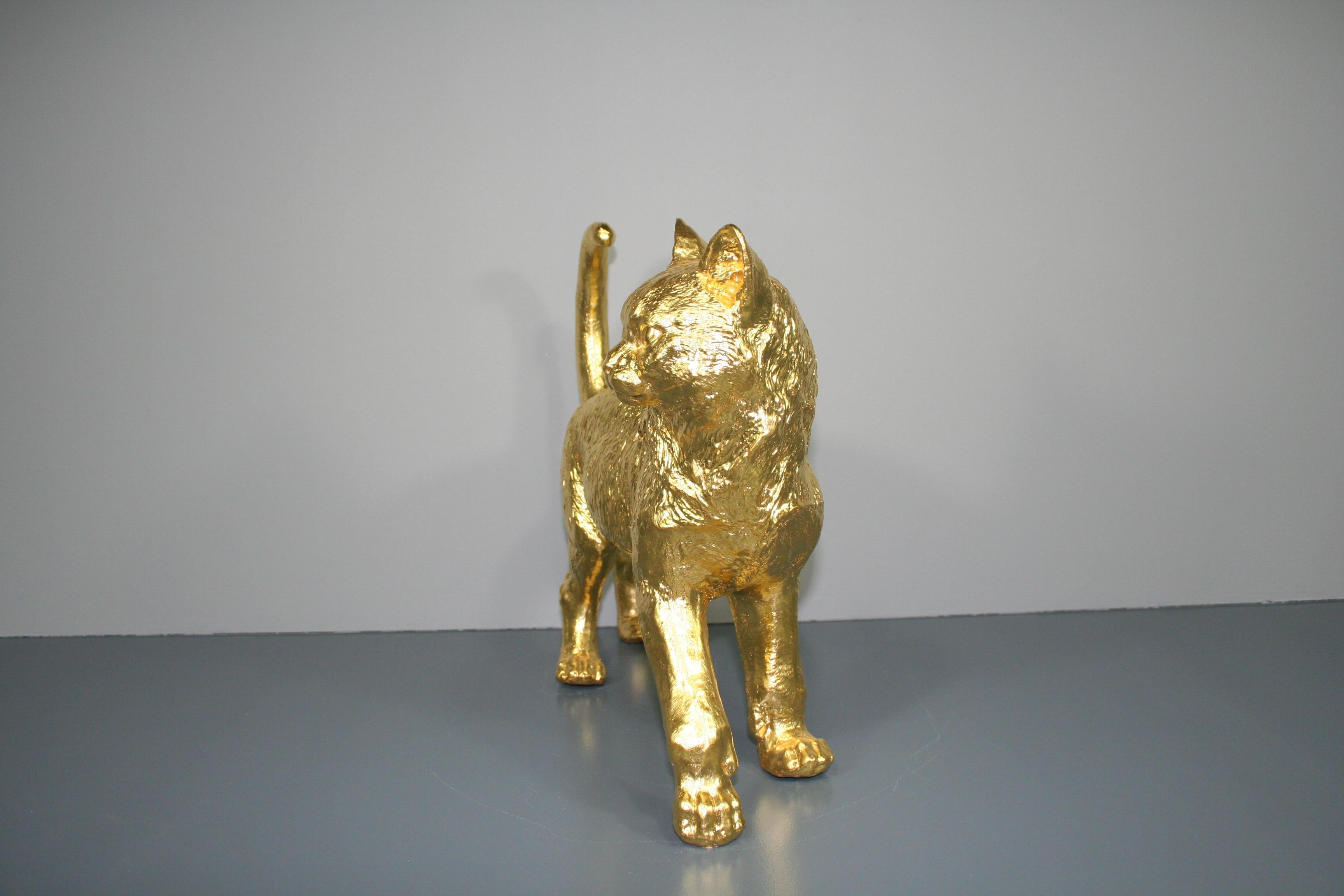 Golden cat pair 24 Karat gilded For Sale 4