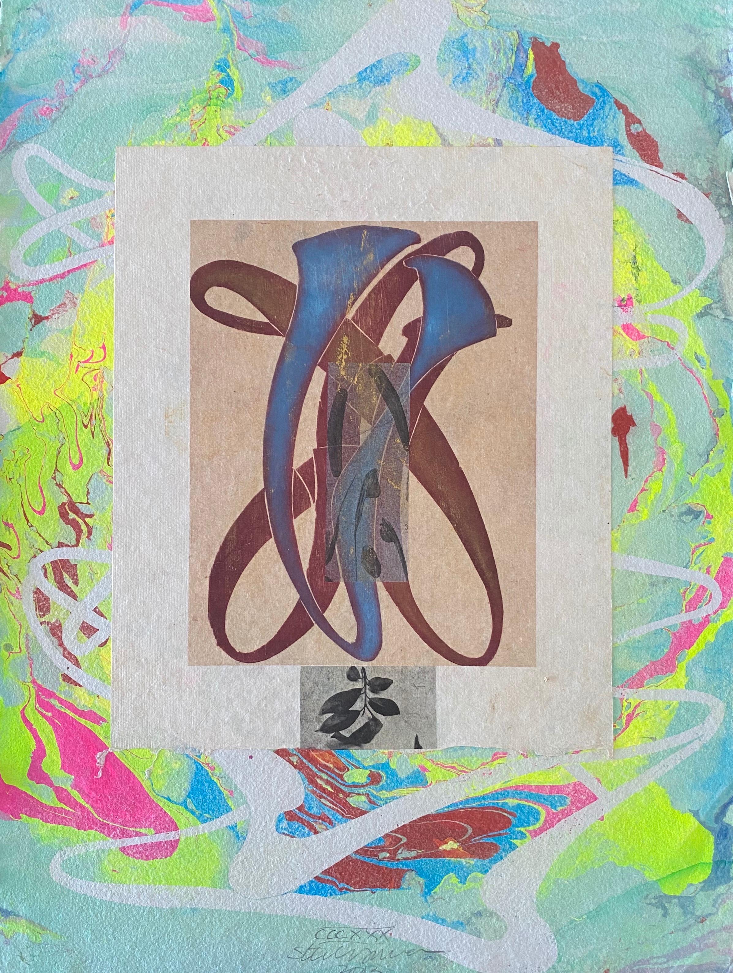 Papier multicolore fait main par un artiste américain avec collage Steven Sorman en vente 1
