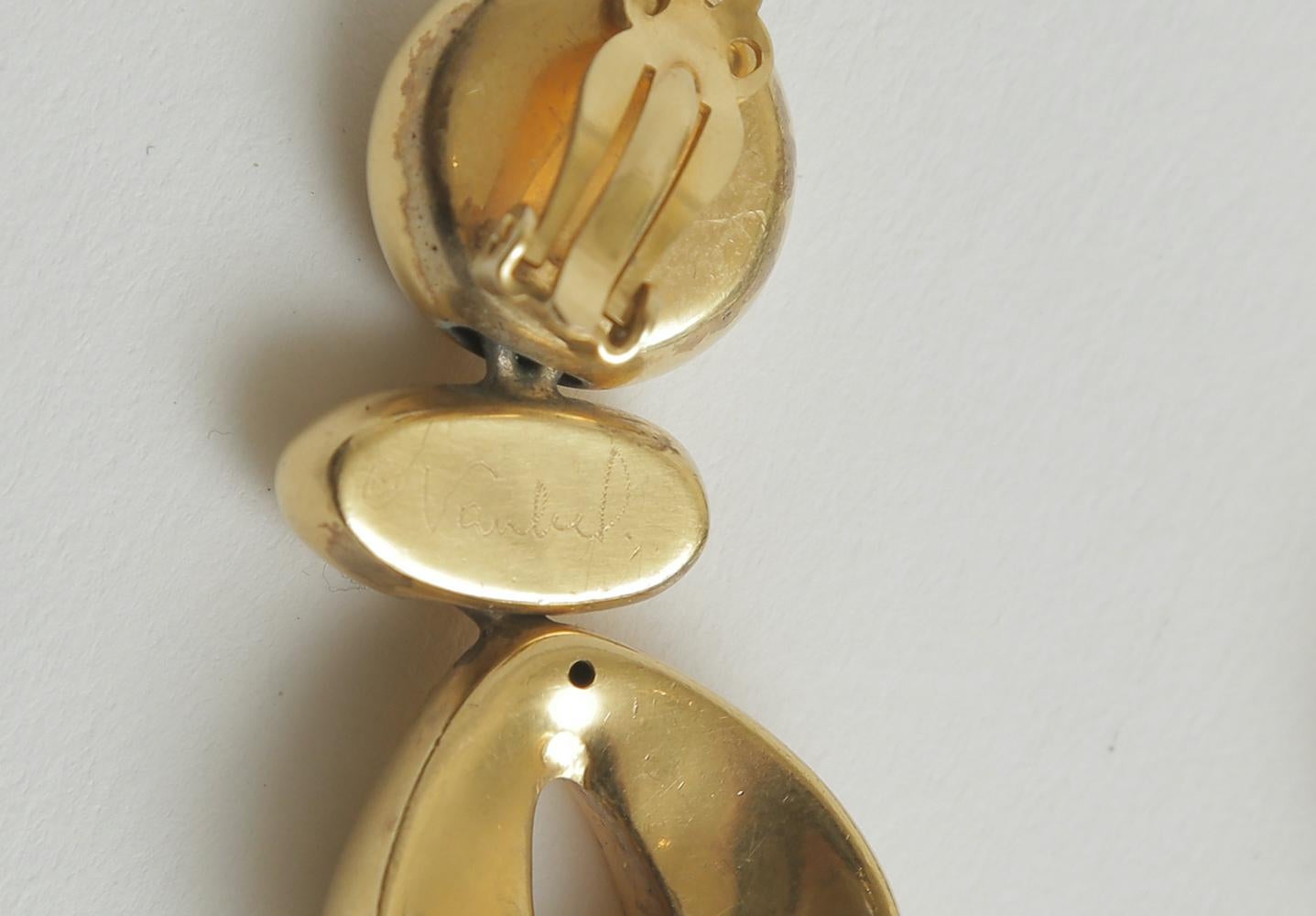 Steven Vaubel Geometric Sculptural Clip On Dangle Earrings Vintage 1