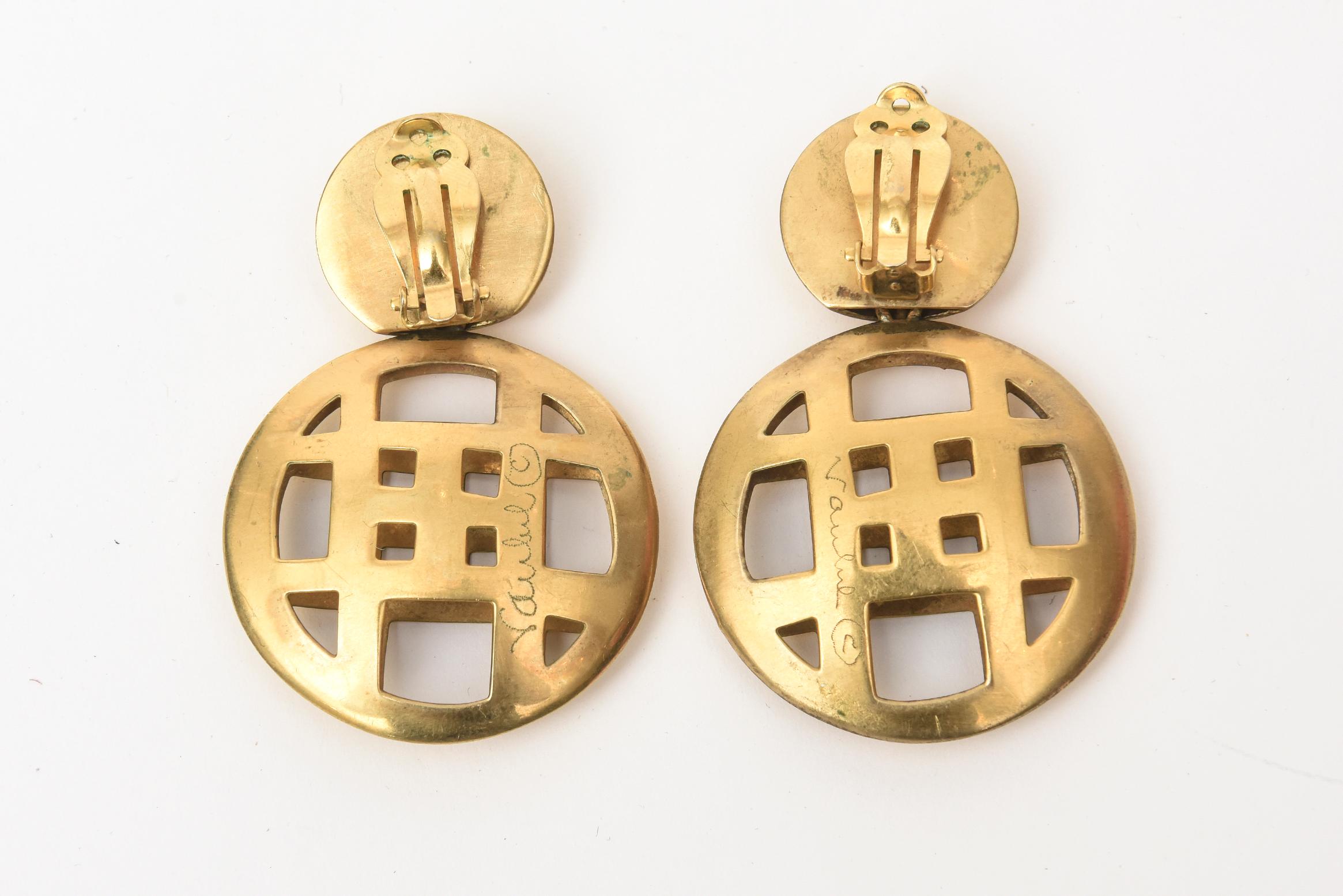 Modern Steven Vaubel Gold Plated Dangle Clip On Earrings Vintage