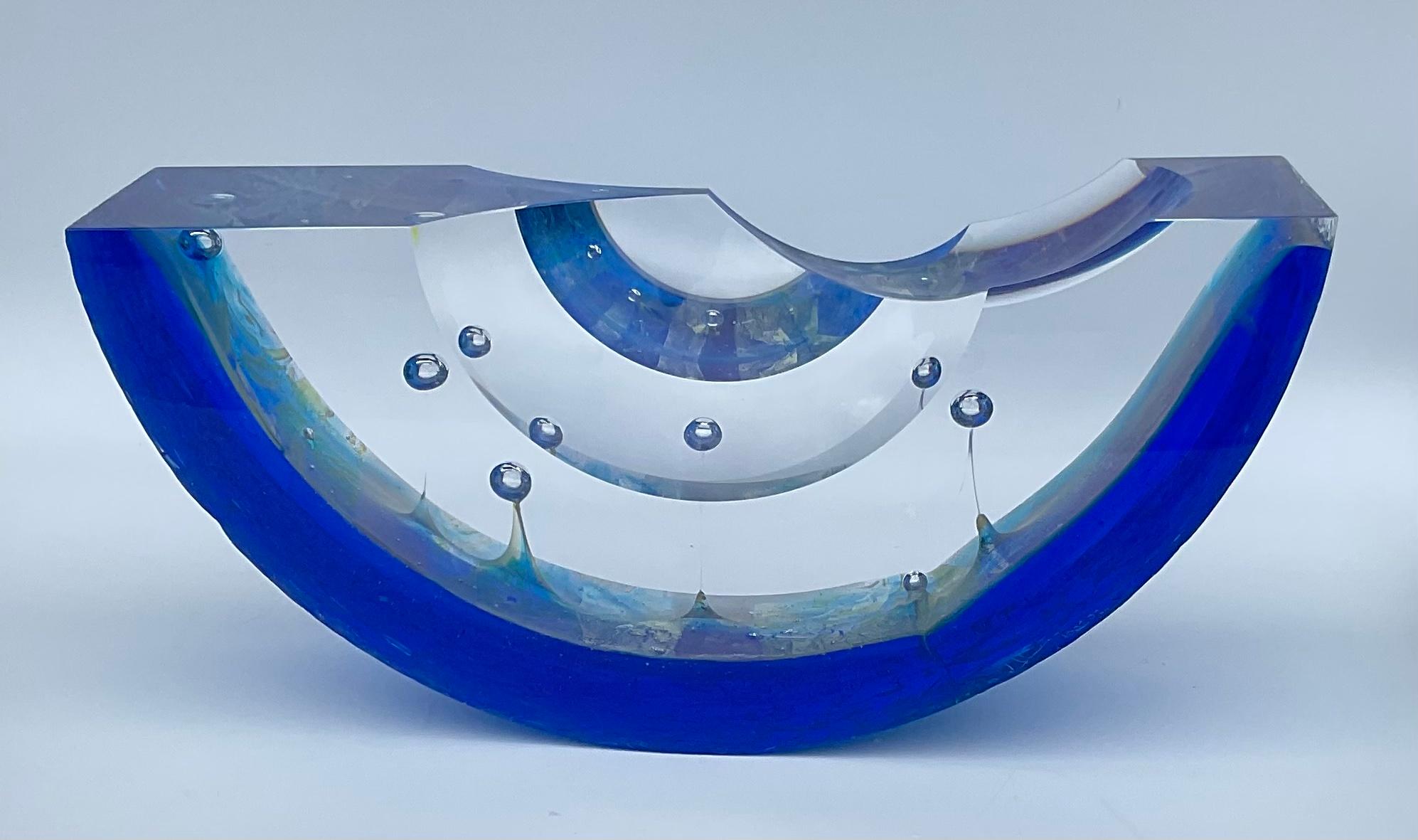 Mid-Century Modern Steven Weinberg Studio Glass Abstract Regatta Boat Sculpture Artist Signed 