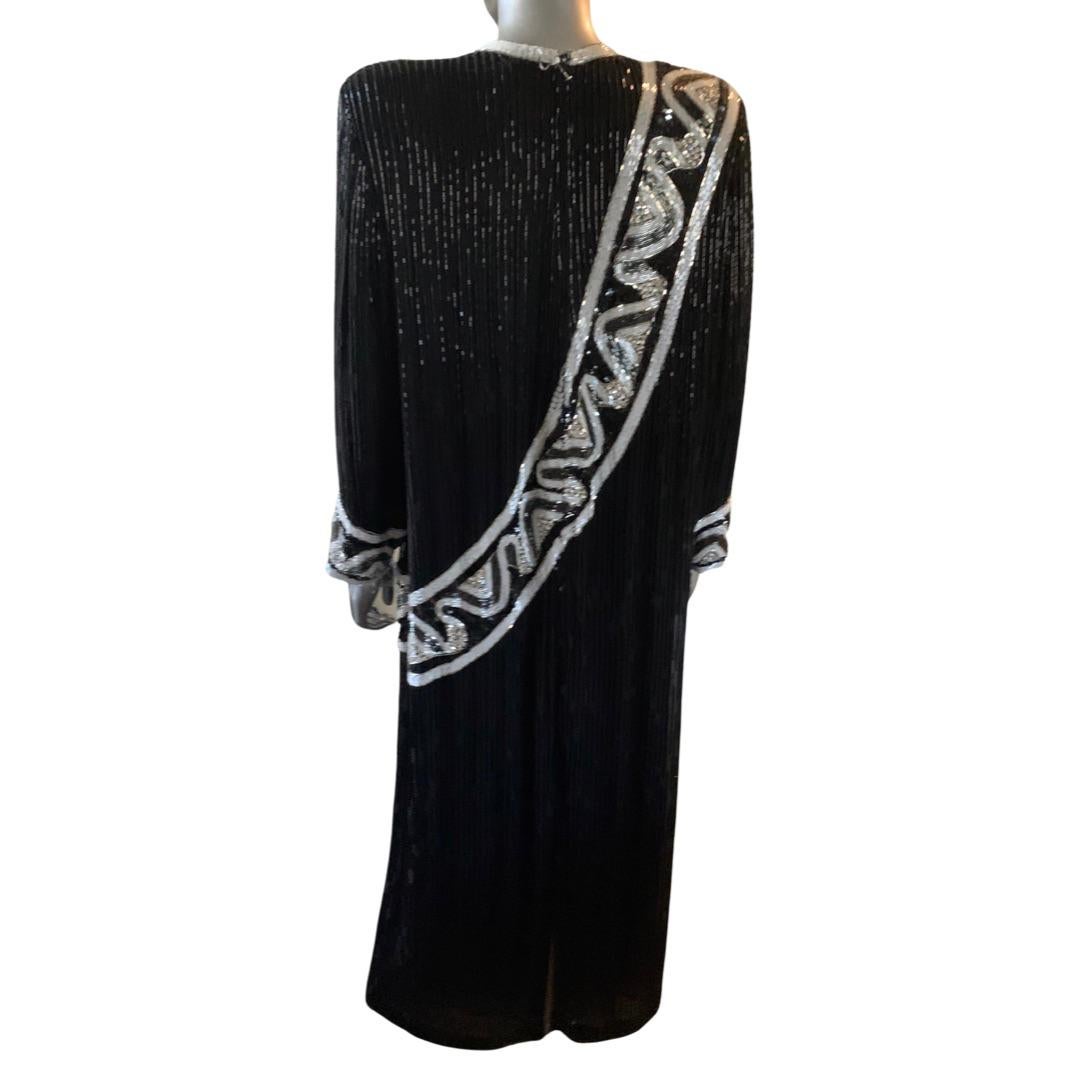 Women's Steven Yearick Bugle Beaded Black and White Gown Custom Made Plus Size  For Sale