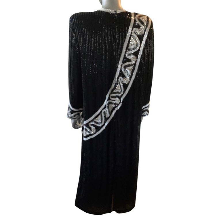 Steven Yearick Bugle Beaded Black and White Gown Custom Made Plus Size