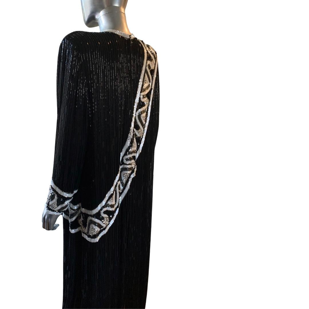 Steven Yearick Bugle Beaded Black and White Gown Custom Made Plus Size  For Sale 1