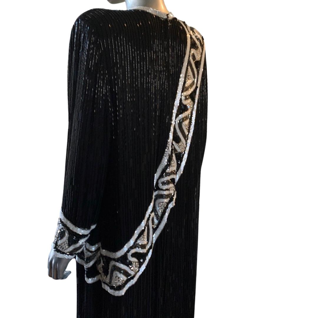 Steven Yearick Bugle Beaded Black and White Gown Custom Made Plus Size  For Sale 2