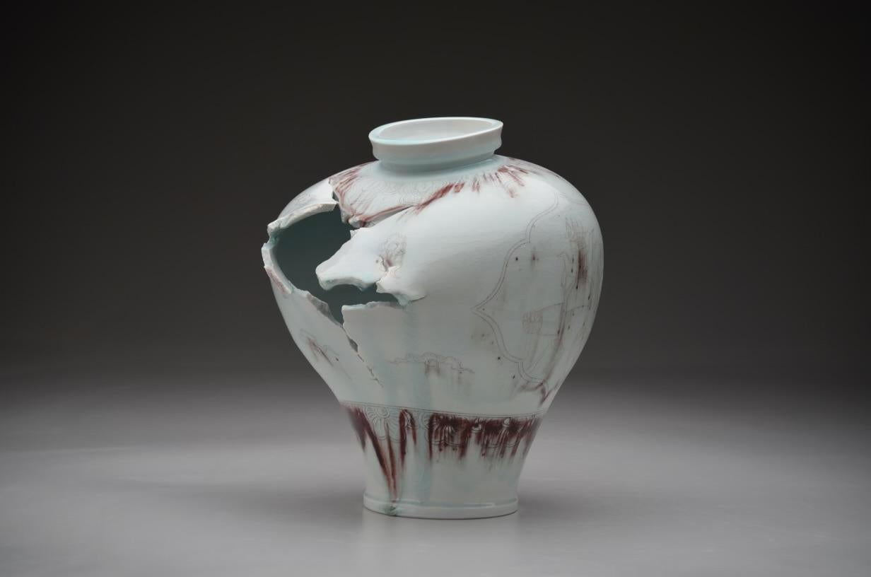 Contemporary Porcelain Sculpture, Traditional Korean Vessel Form, Deconstructed