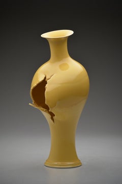 Contemporary Porcelain Sculpture, Traditional Korean Vessel Form, Yellow