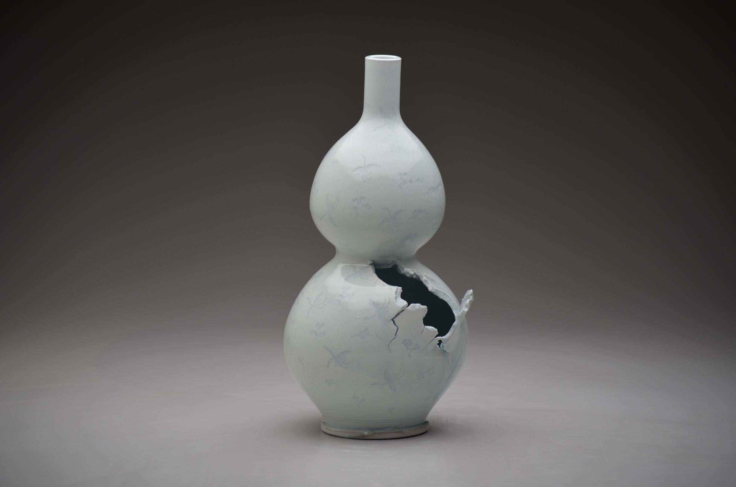 Contemporary Porcelain Sculpture, Traditional Korean Vessel Form, Yellow