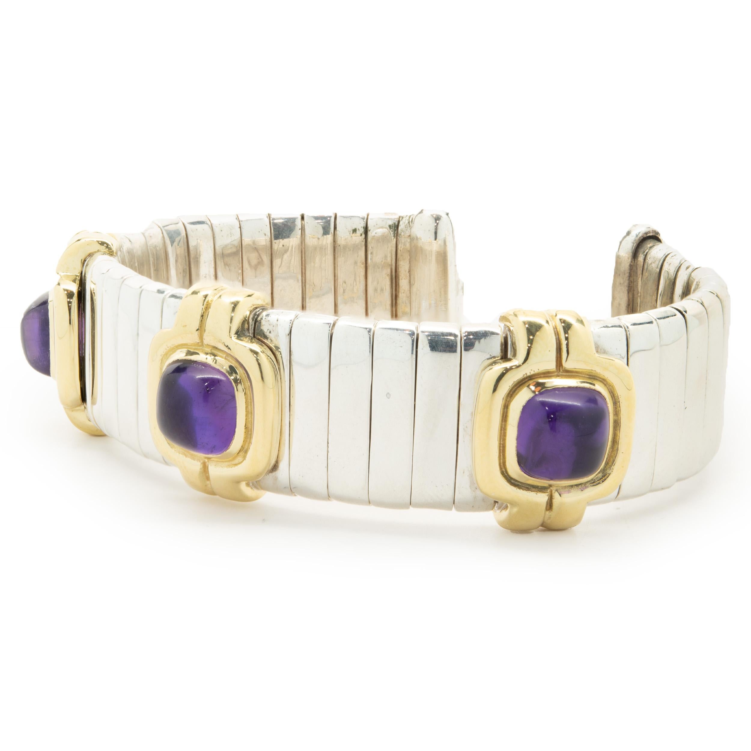 Flex Manschettenarmband aus Sterlingsilber und 18 Karat Gelbgold mit Amethyst von Stevens im Zustand „Hervorragend“ in Scottsdale, AZ