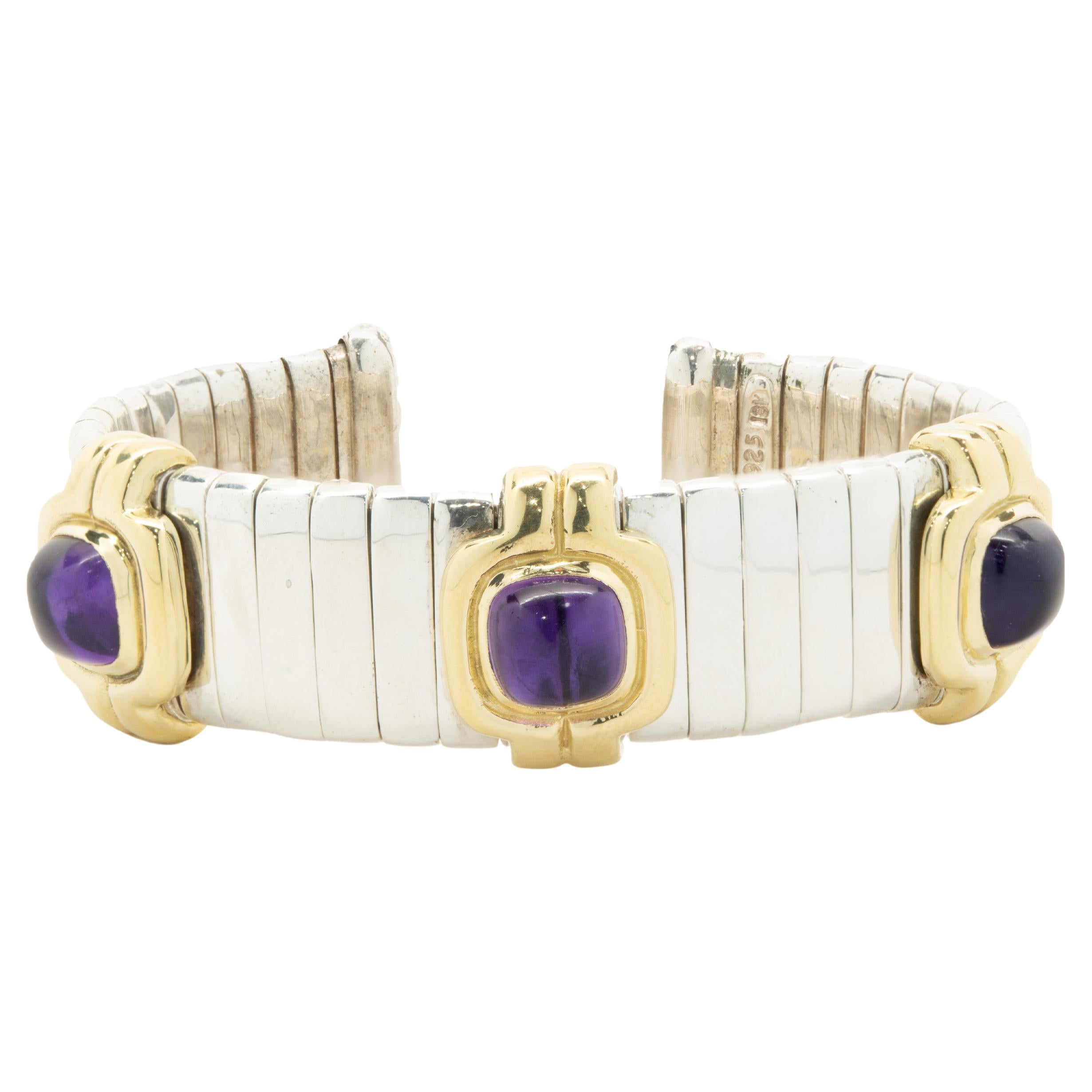 Flex Manschettenarmband aus Sterlingsilber und 18 Karat Gelbgold mit Amethyst von Stevens