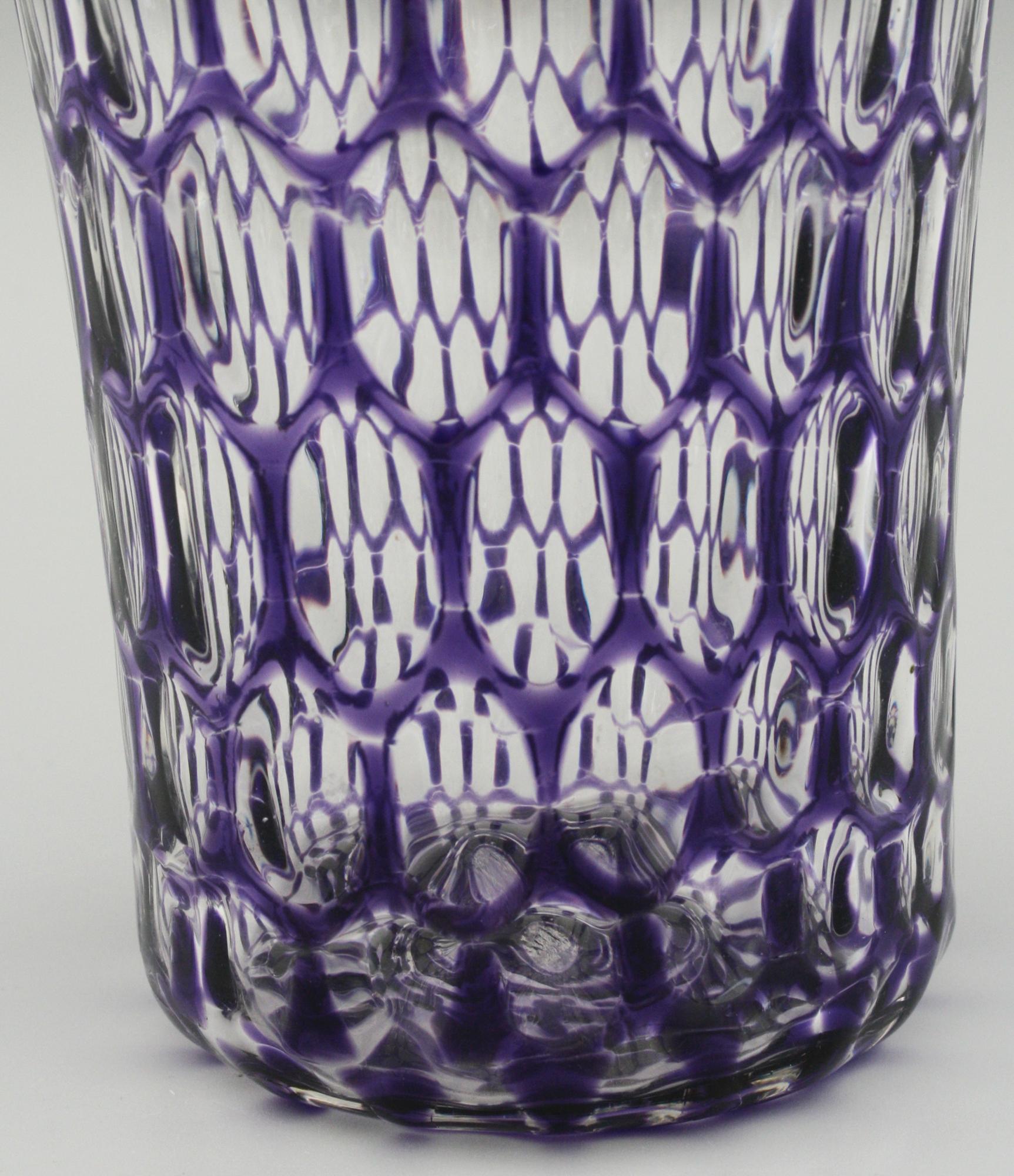 Hand-Crafted Stevens & Williams Attributed Bucket Shape Purple Flashed Optical Glass Vase For Sale