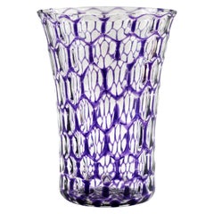 Stevens & Williams Attributed Bucket Shape Purple Flashed Optical Glass Vase