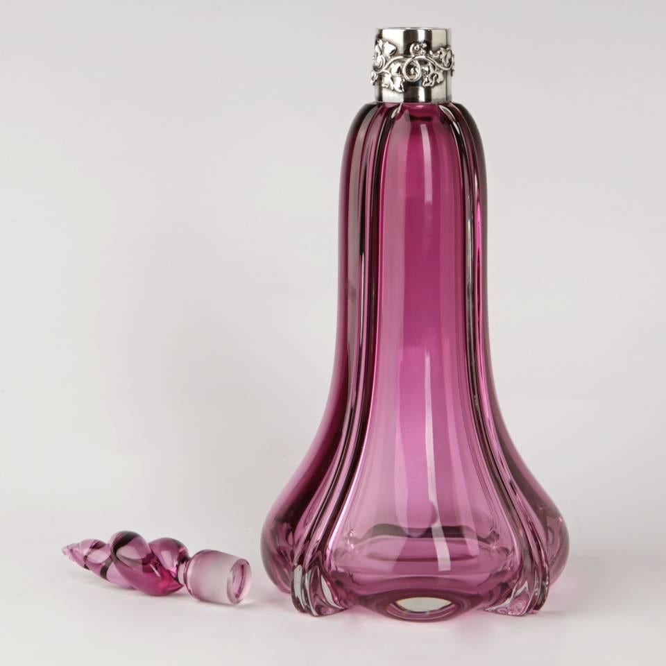 English Stevens & Williams Sterling Mounted Decanter