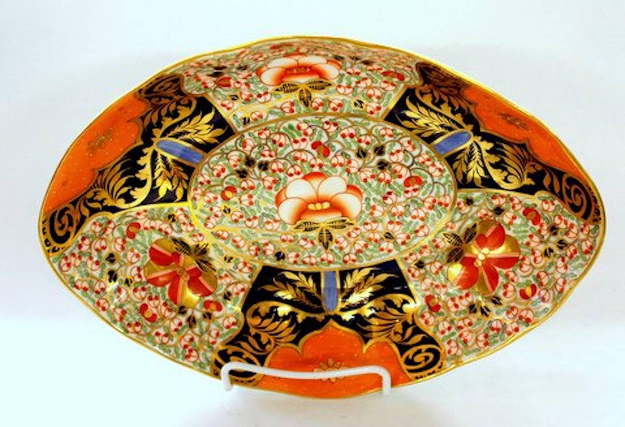 Exceptional quality antique English Stevenson & Hancock Derby hand-painted porcelain Imari dessert dish

Rare 