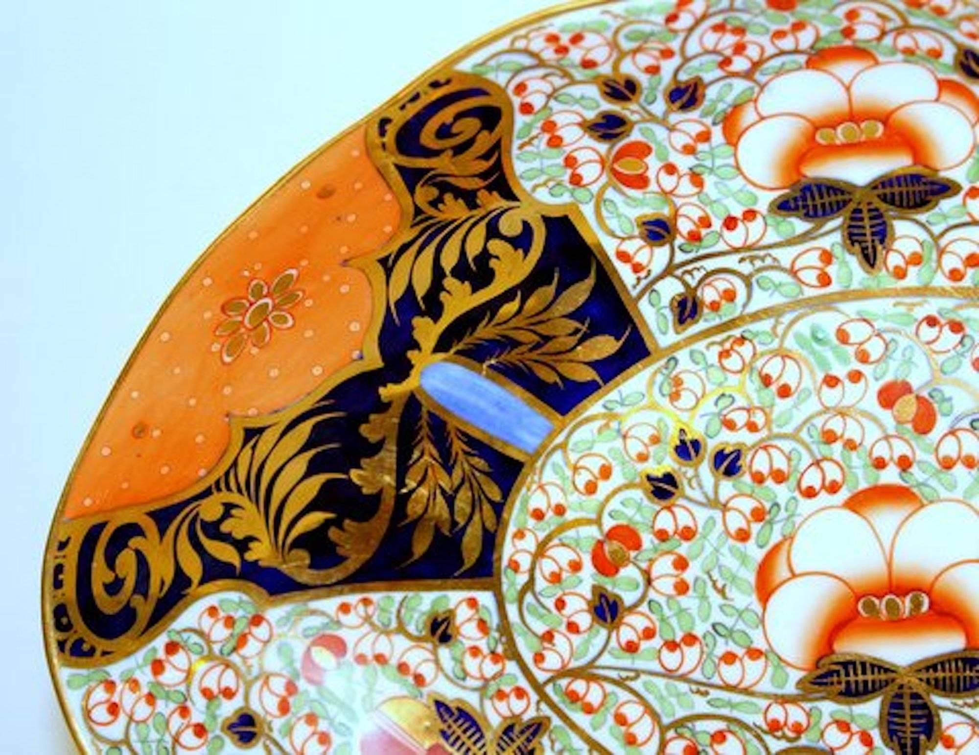 English Stevenson & Hancock 19th Century Derby Hand-Painted Porcelain Imari Dessert Dish