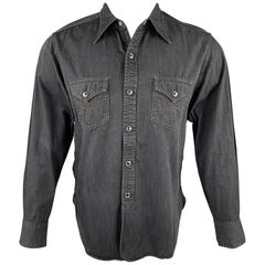 STEVENSON OVERALL CO. Size M Black Washed Cotton Snap Western Shirt