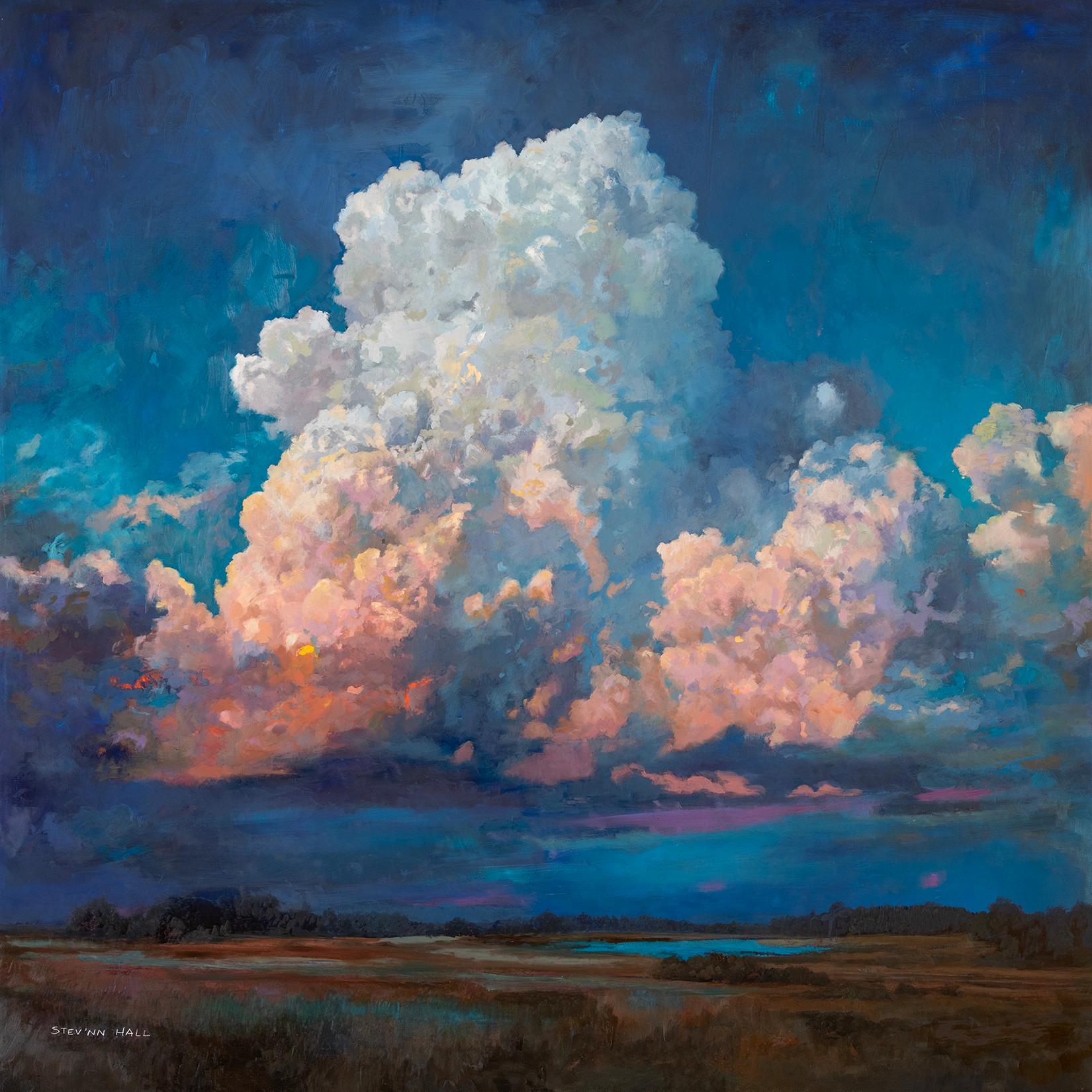 "Tonnerre lointain n° 1" peinture de paysage et photographie sur panneau