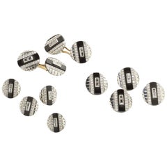 Stewart Dawson Art Deco Black Onyx, Diamond and White Gold Dress-Set, Circa 1930