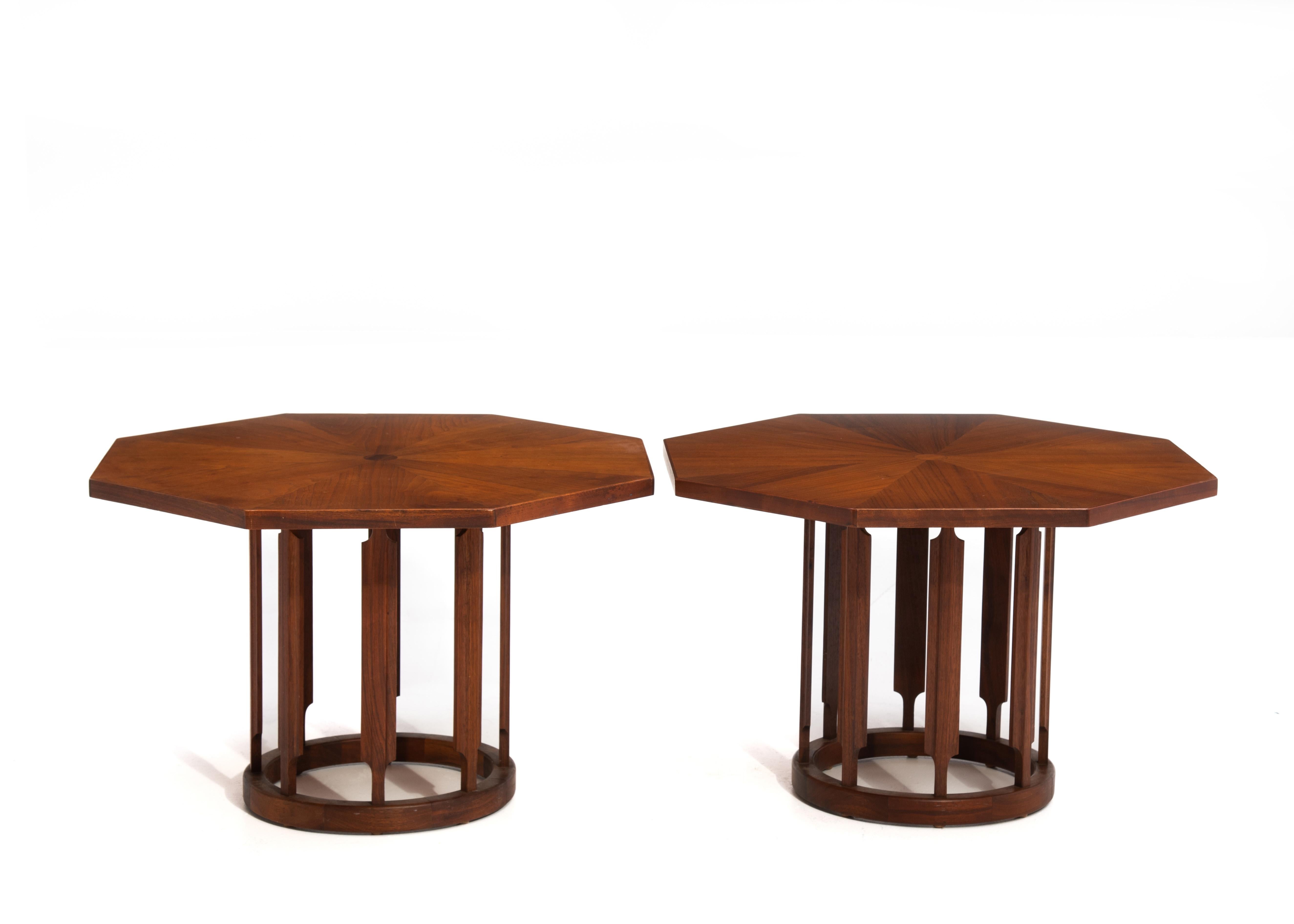Mid-Century Modern Stewart MacDougal Kipp Stewart Drexel Octagon Side Table Walnut a Pair For Sale