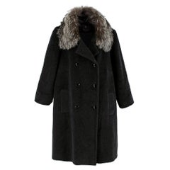 Stewart Parvin Black Wool Blend Coat w/ Fox Fur Collar - US size 12